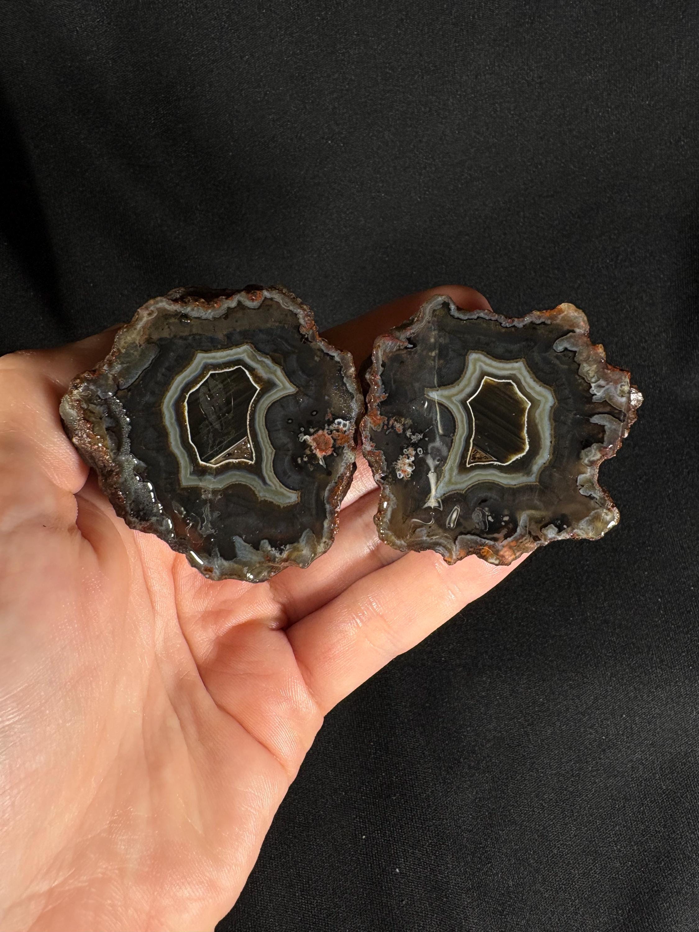 Rare Black Ankara Agate Pair