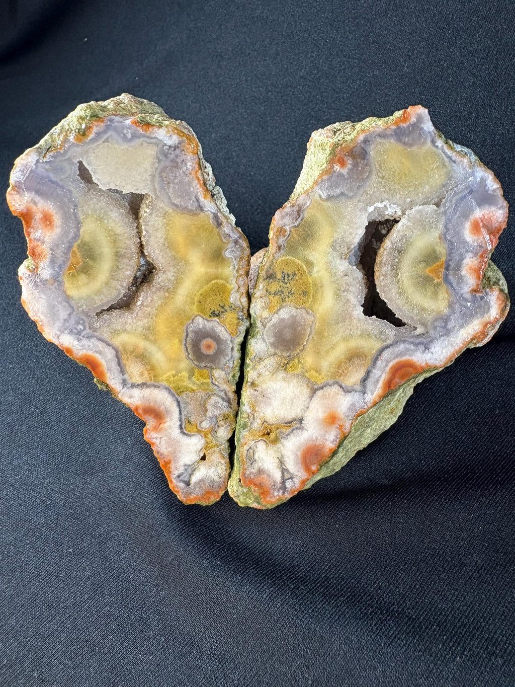 Natural Orbicular Agate Split Pair with Quartz Druzy – Raw Unpolished Agate Nodule
