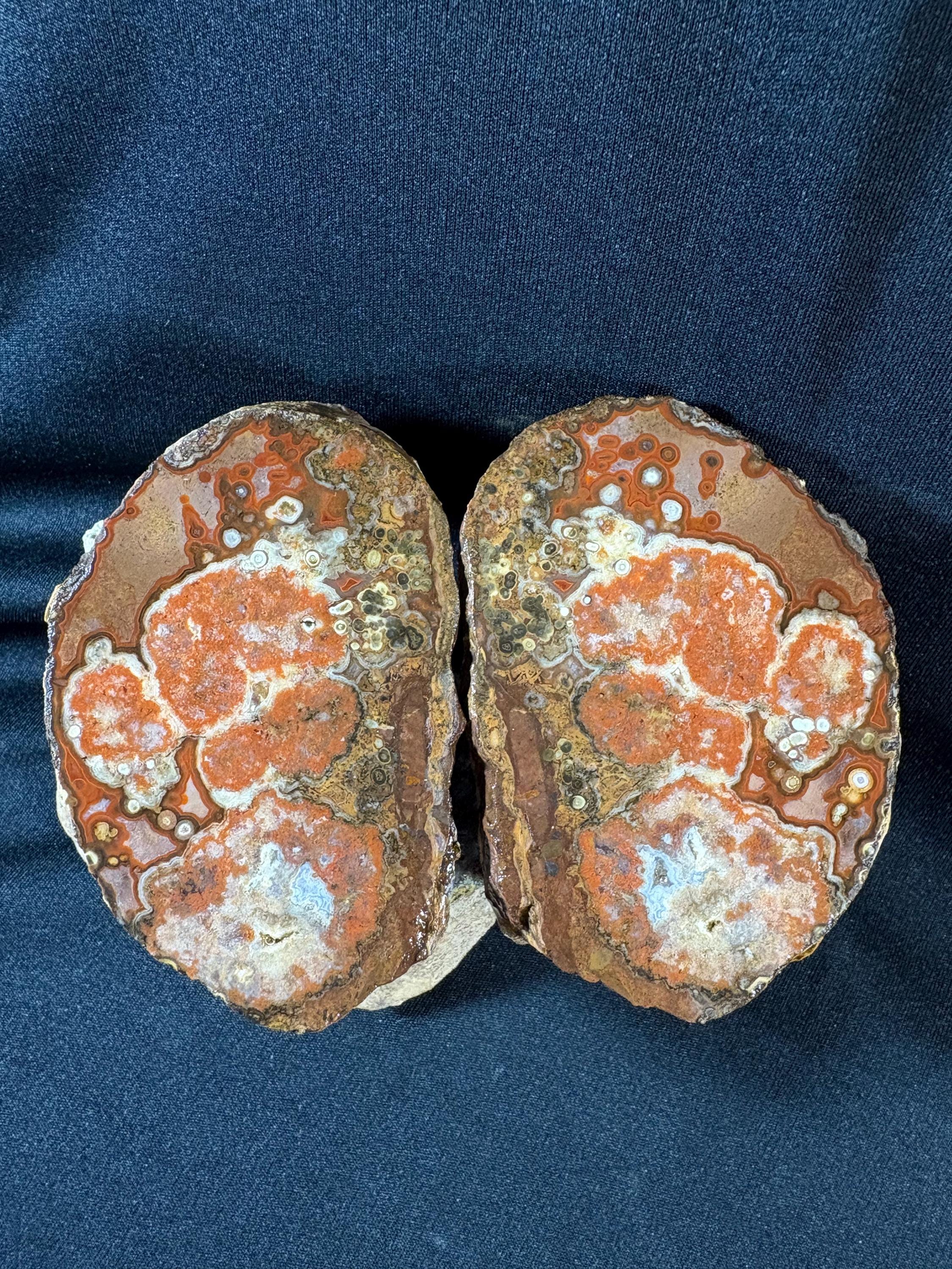 Natural Orbicular Agate Split Nodule Pair – Raw Ocean Jasper Type