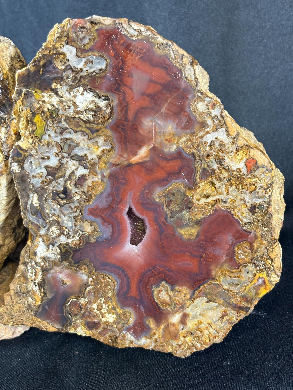 Natural Carnelian Agate Split Nodule Pair with Quartz Pocket