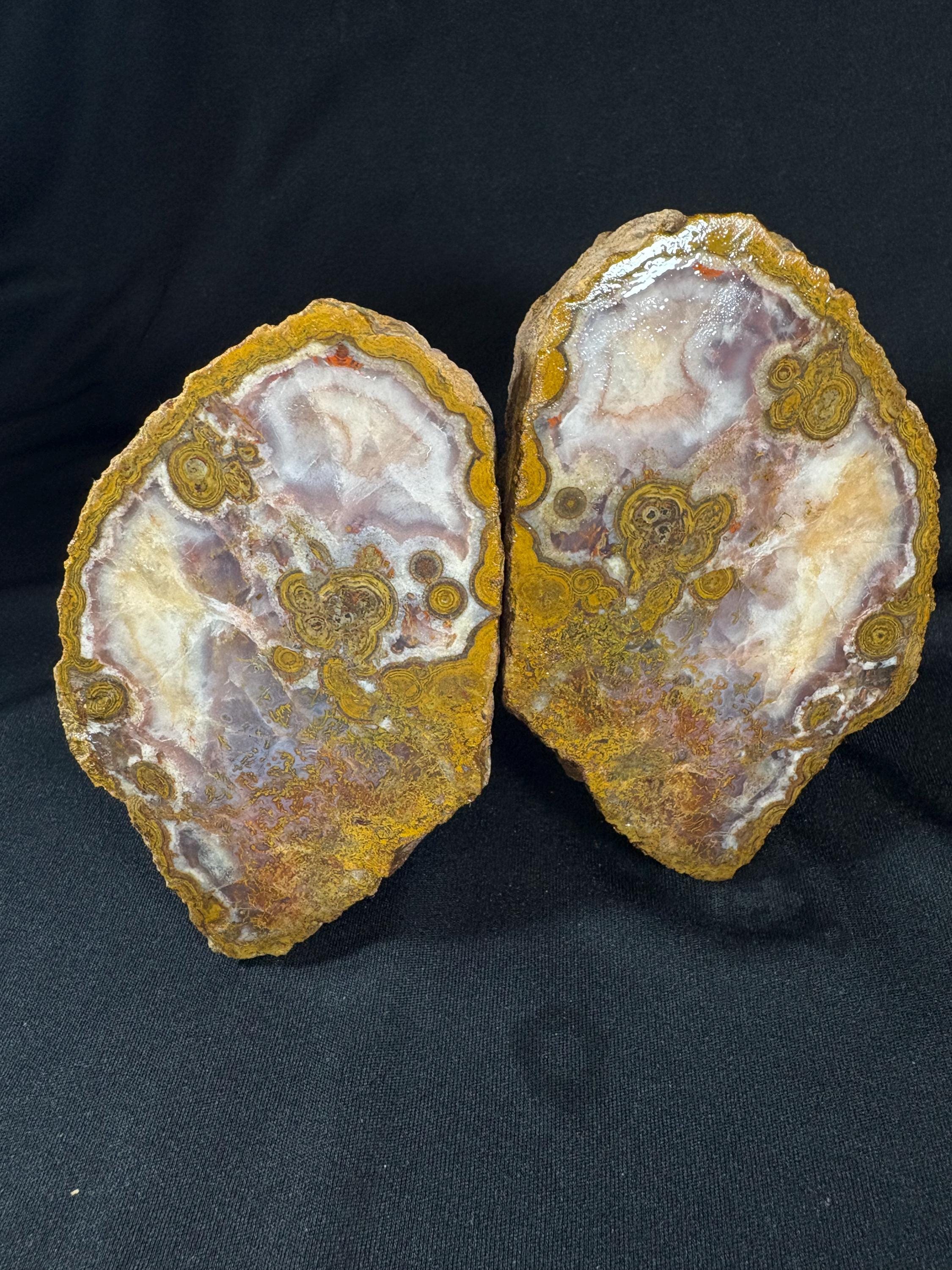 Natural Orbicular Agate Split Nodule Pair – Raw Ocean Jasper Type