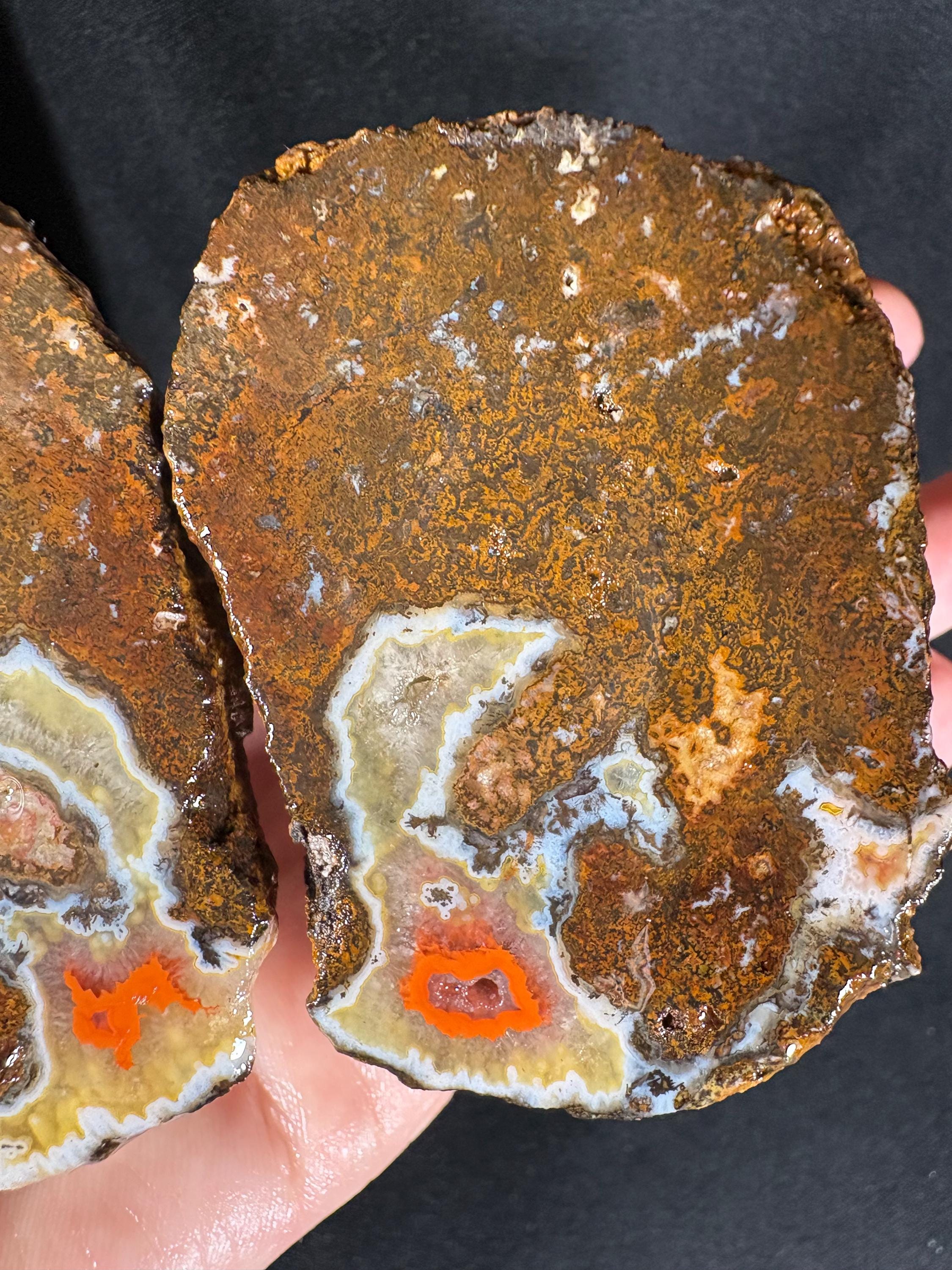 Fire Heart Black Sea Agate Pair
