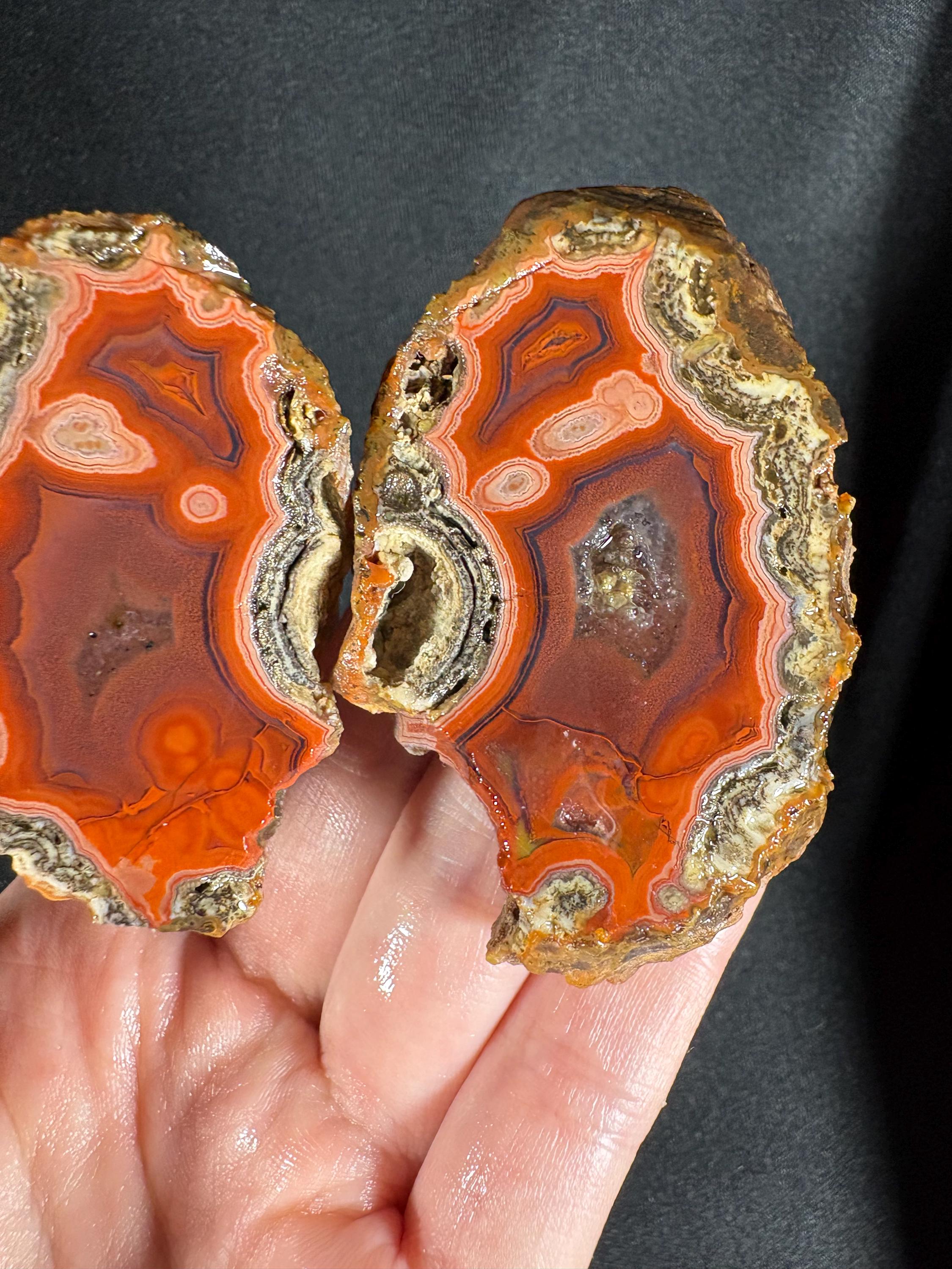 Rare Red Almus Agate Pair