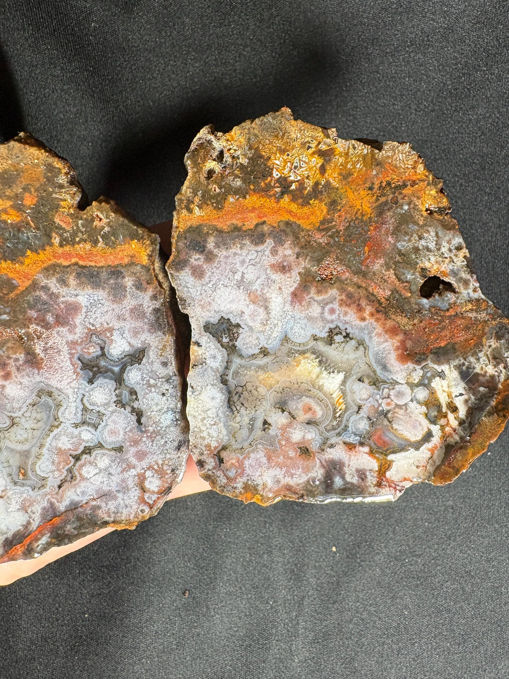 Moss Agate Geode Pair  - Raw Garden Quartz "Frost" Pattern