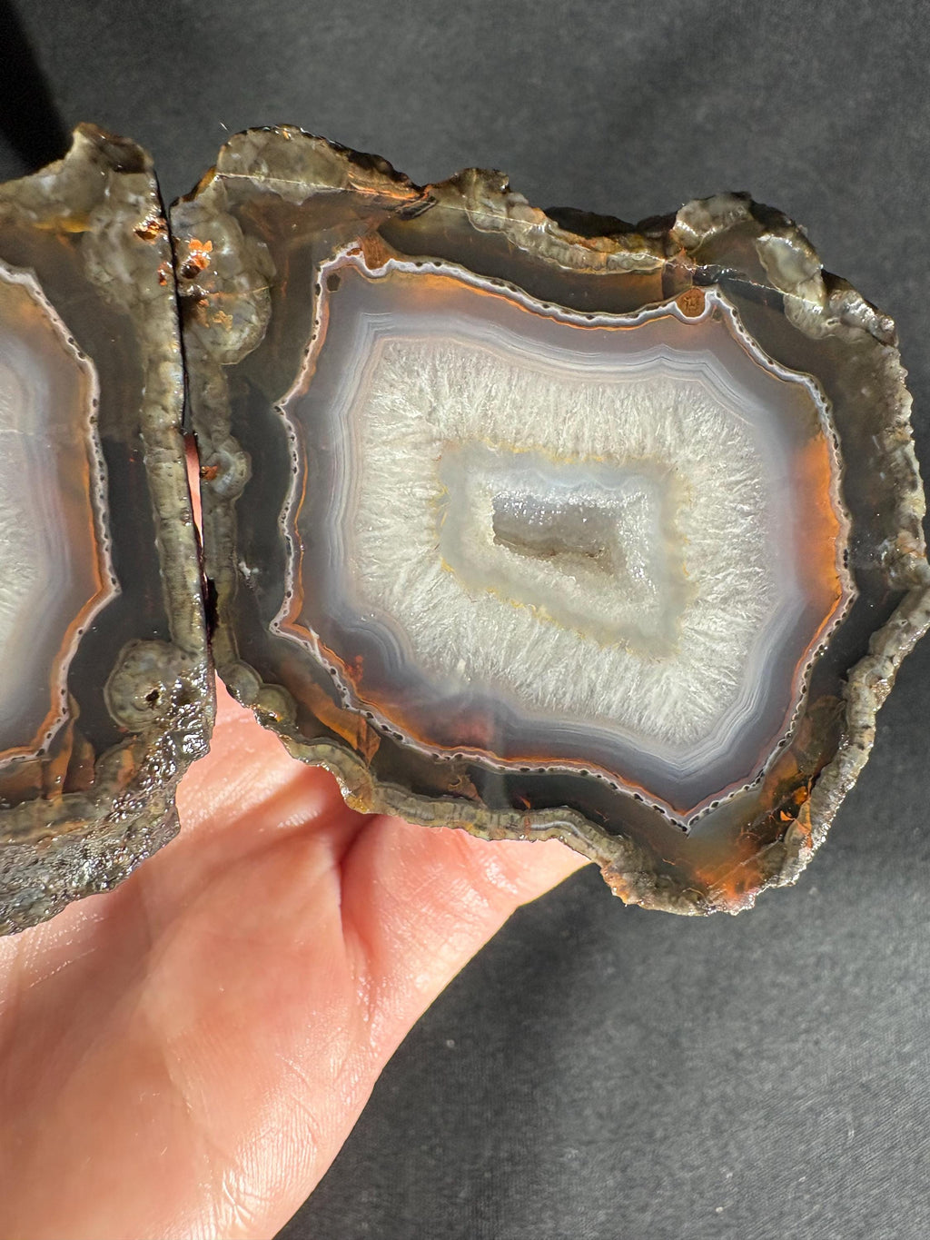 Crystalline Quartz Geode Pair - White Fortification Agate