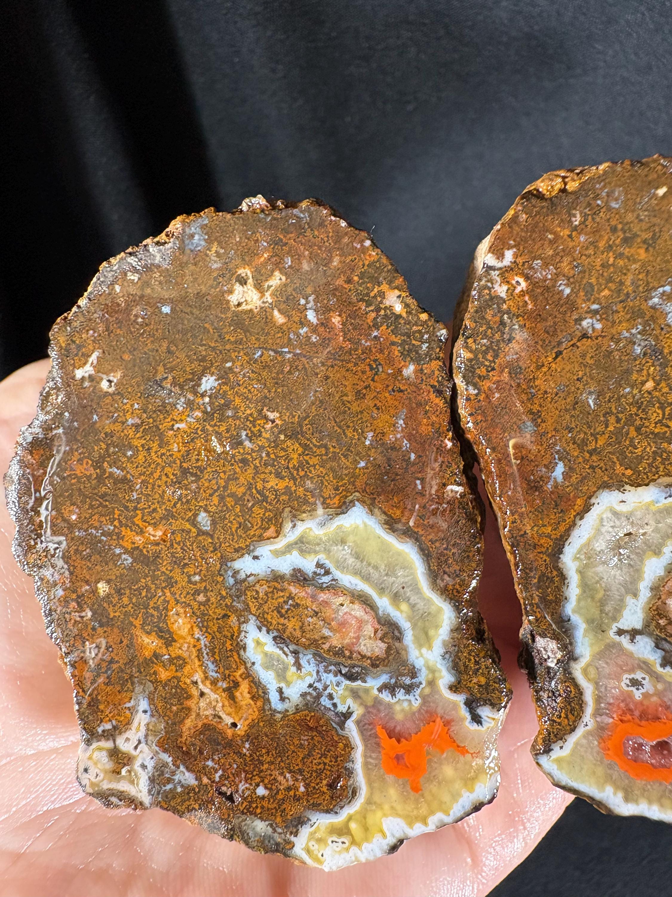 Fire Heart Black Sea Agate Pair