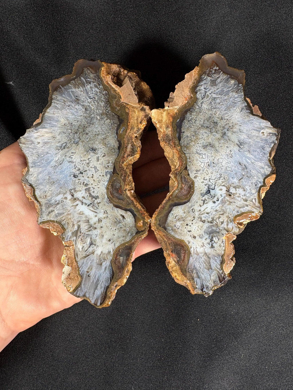 Blue Lace Agate Geode Pair - Raw Icy Blue Chalcedony