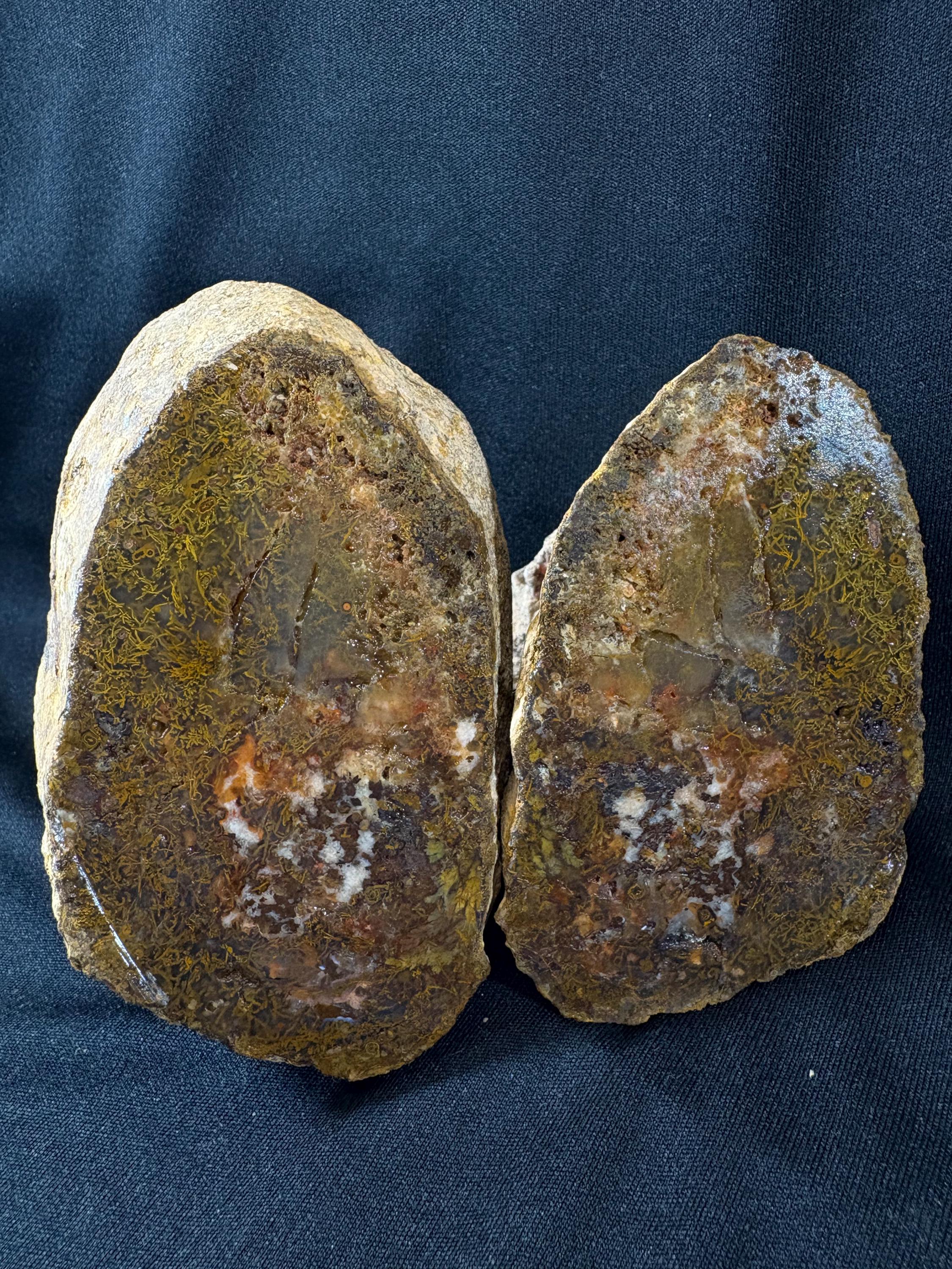 Natural Moss Agate Split Nodule Pair