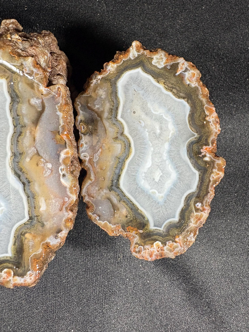 Banded Agate Geode Pair - Raw Icy White Center