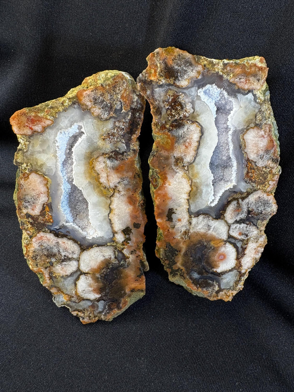 Natural Seam Agate Split Pair with Quartz Druzy