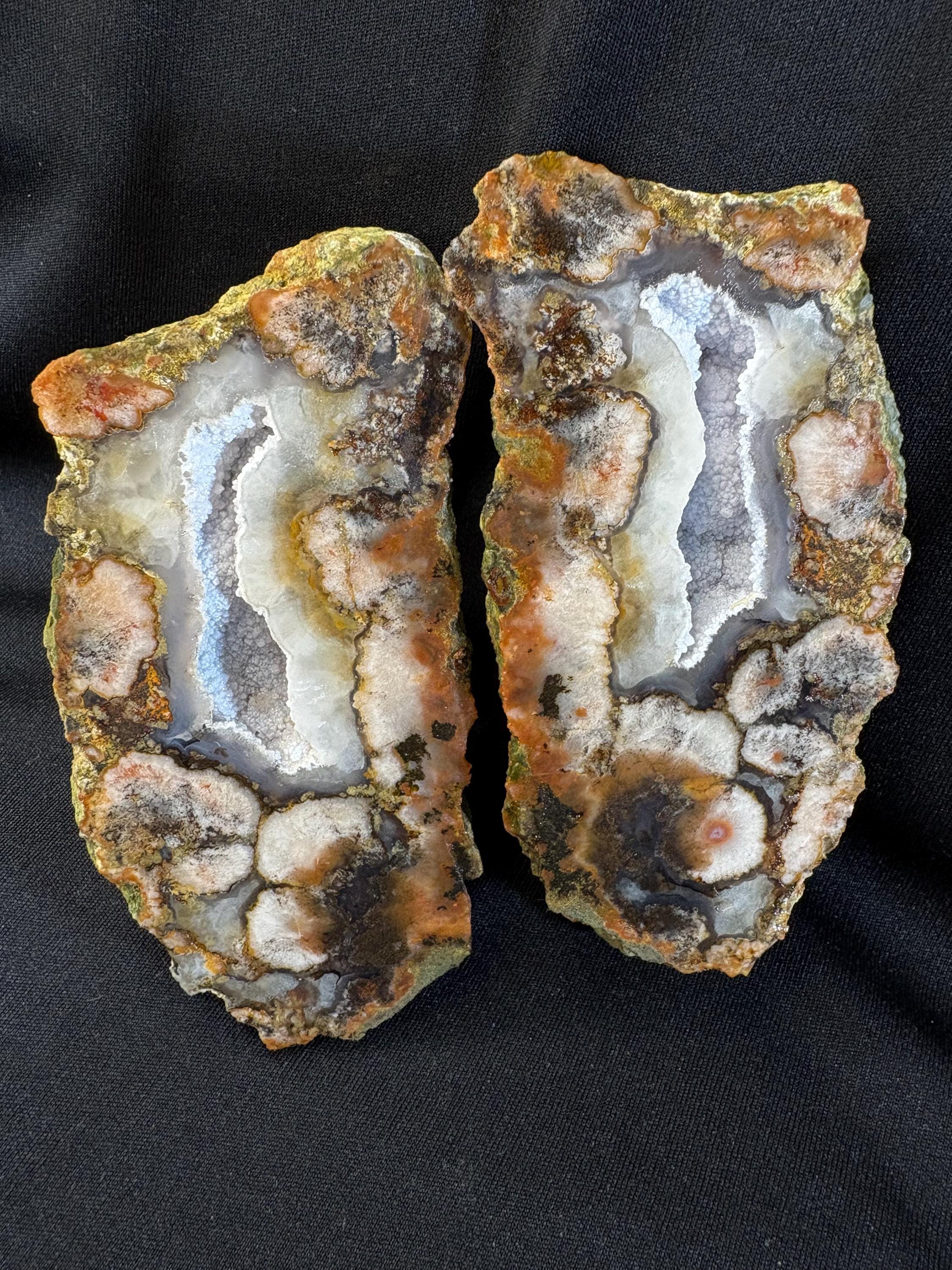 Natural Seam Agate Split Pair with Quartz Druzy
