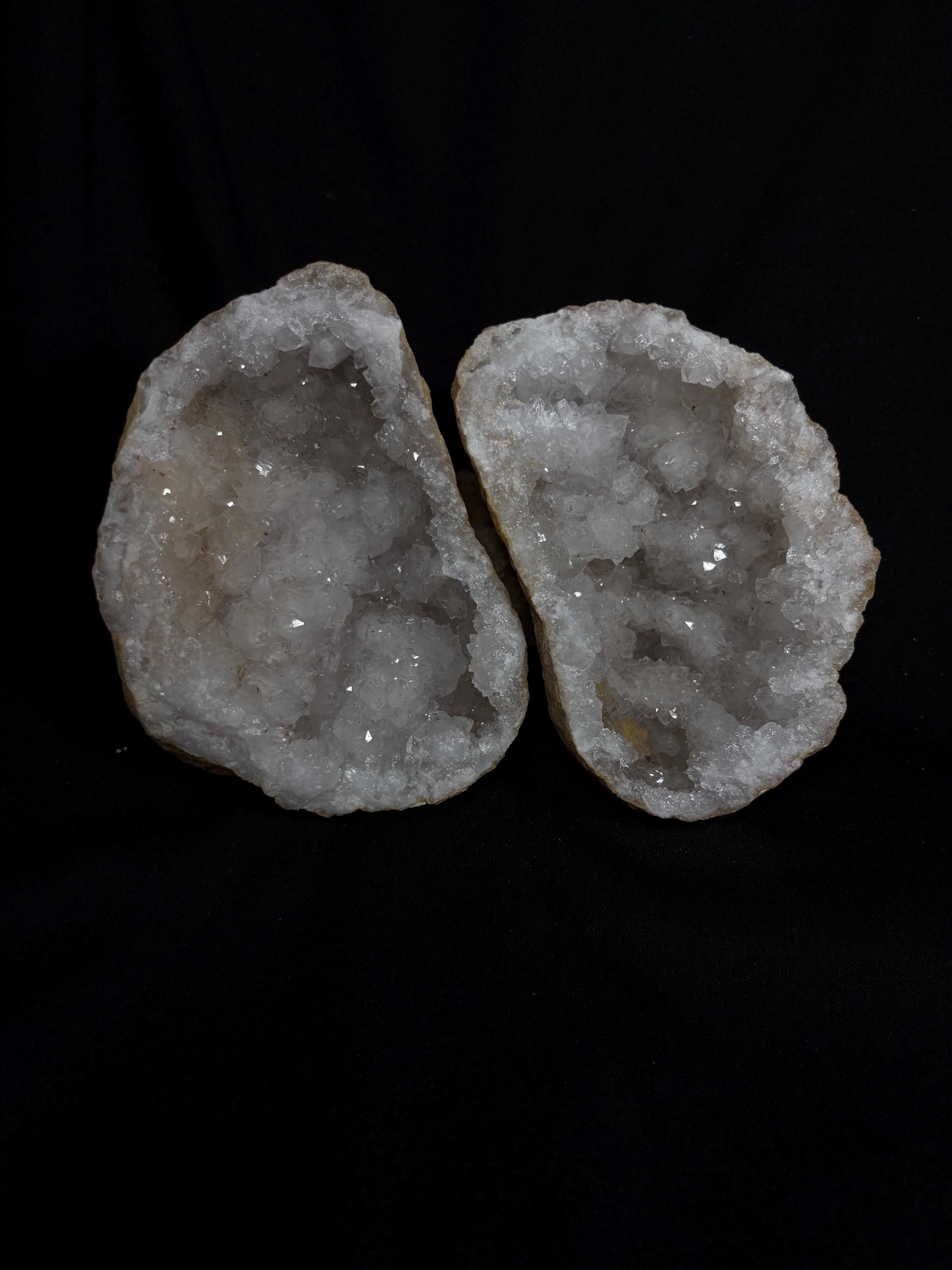 Quartz Geode Pair - Master Healer Crystal Display - Raw Natural Spiritual Transformation Stone