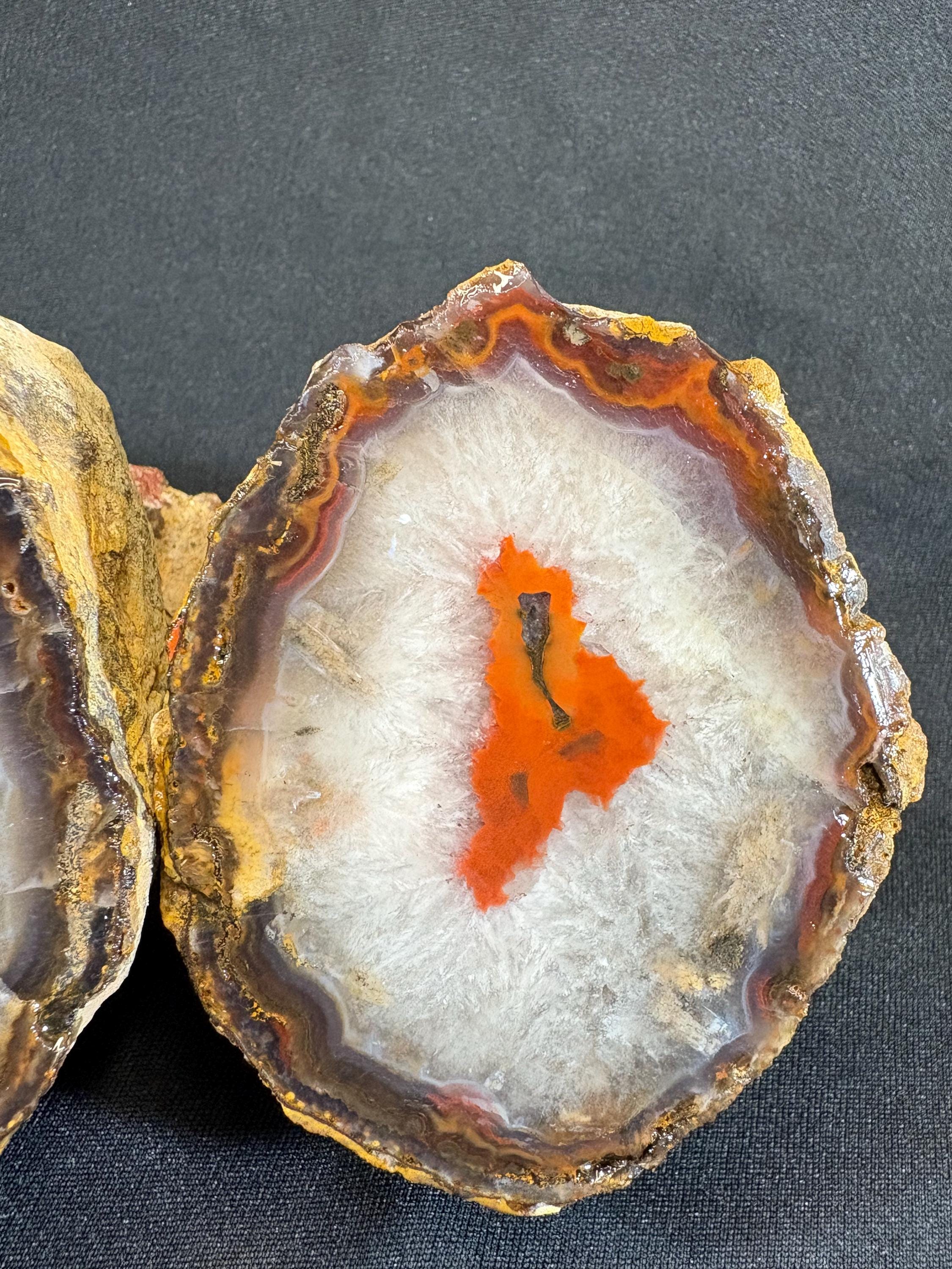 Natural Red Plume Agate Split Nodule Pair