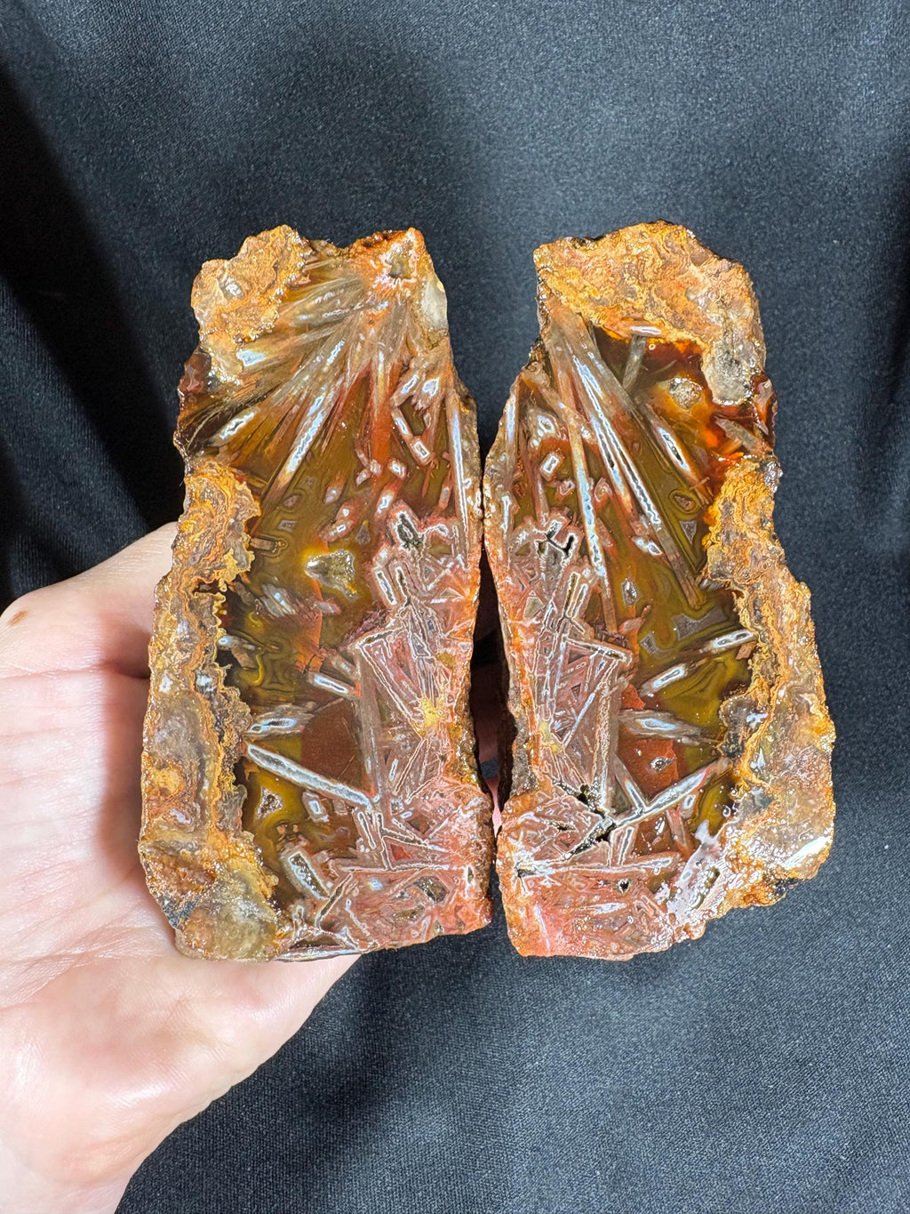 Stick Agate Geode Pair