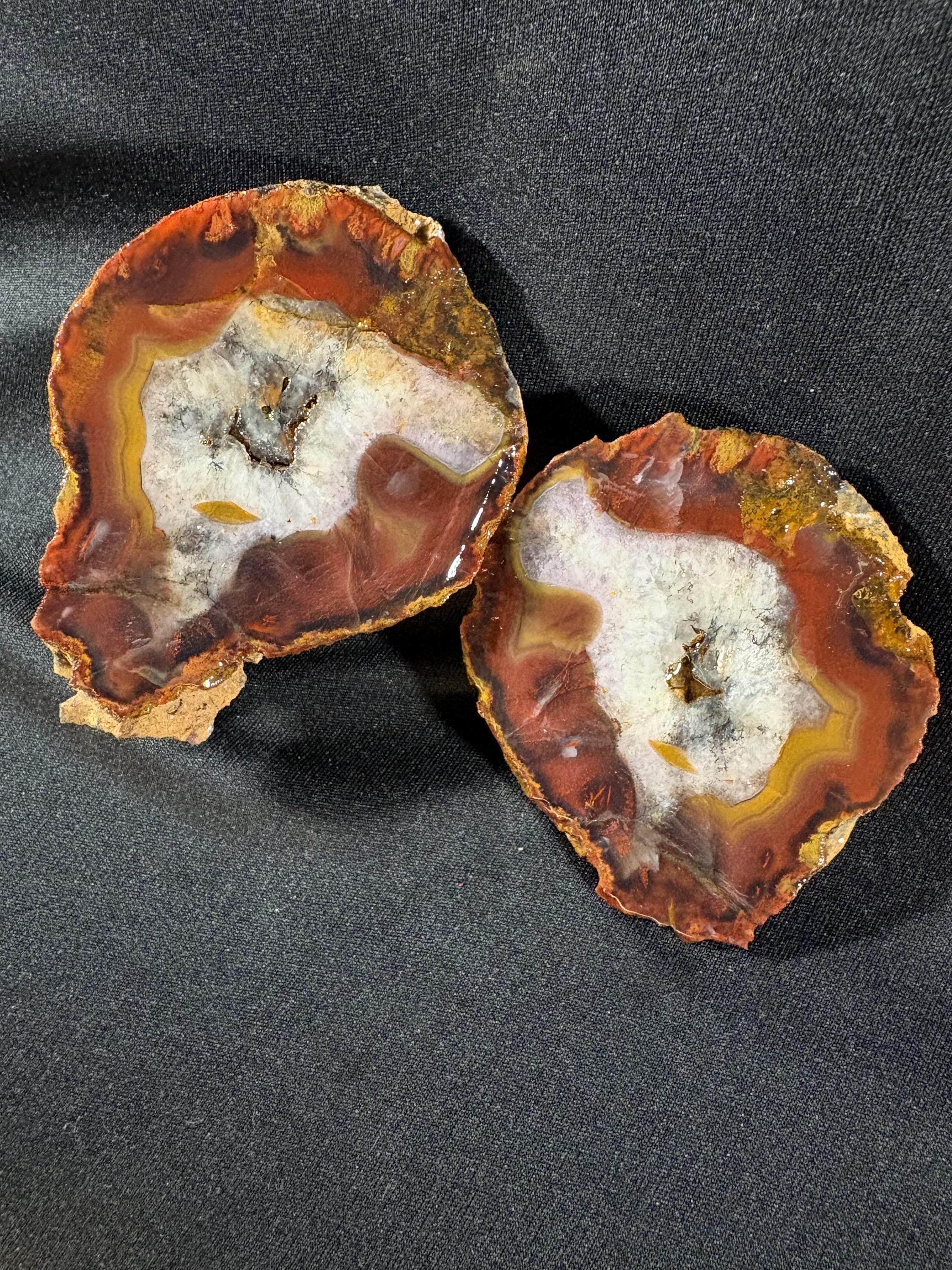 Natural Banded Agate Split Nodule Pair – Raw Untreated Agate with Quartz Core