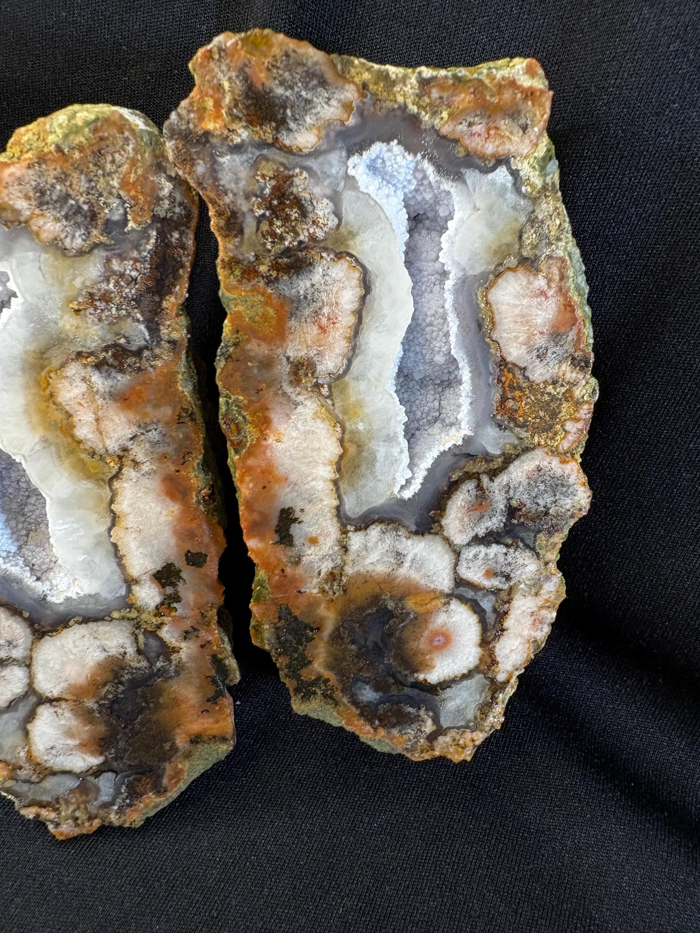 Natural Seam Agate Split Pair with Quartz Druzy