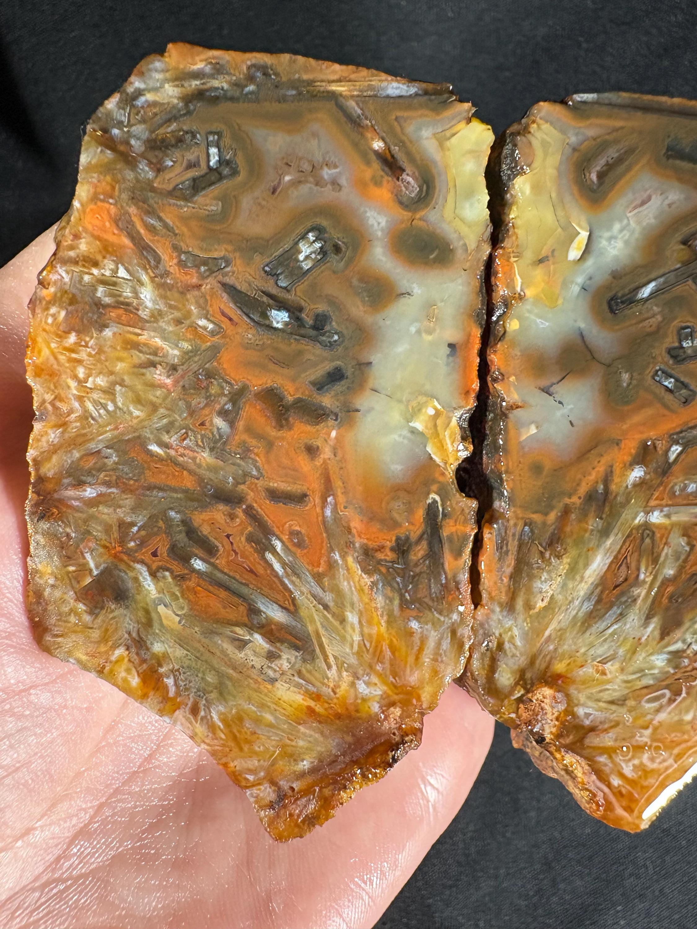 Stick Agate Geode Pair