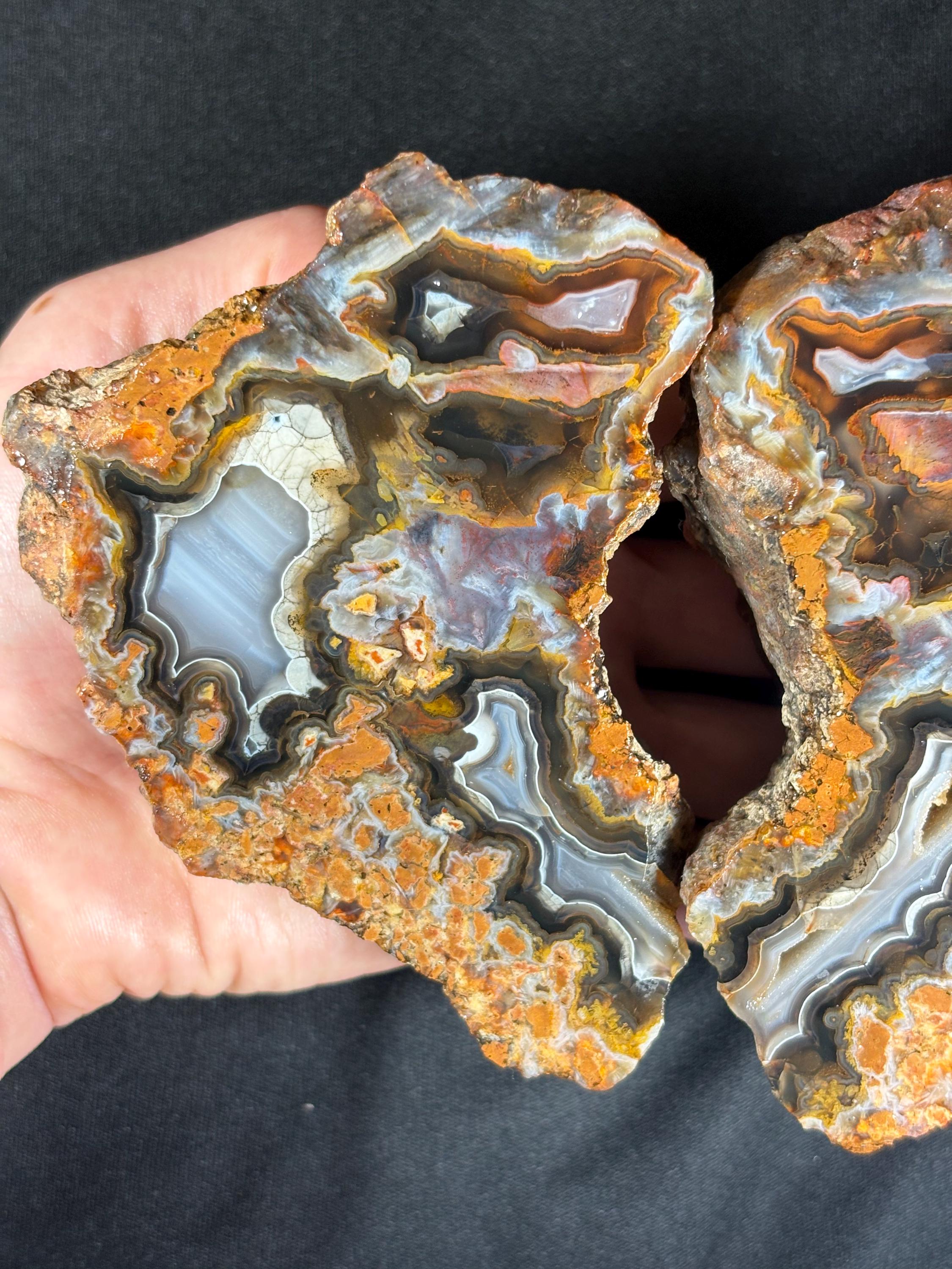 Stick Agate & Plume Geode Pair -  Collector Specimen from Ankara