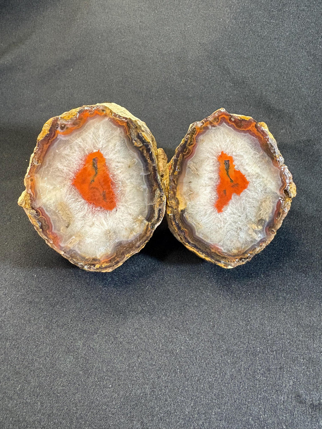 Natural Red Plume Agate Split Nodule Pair