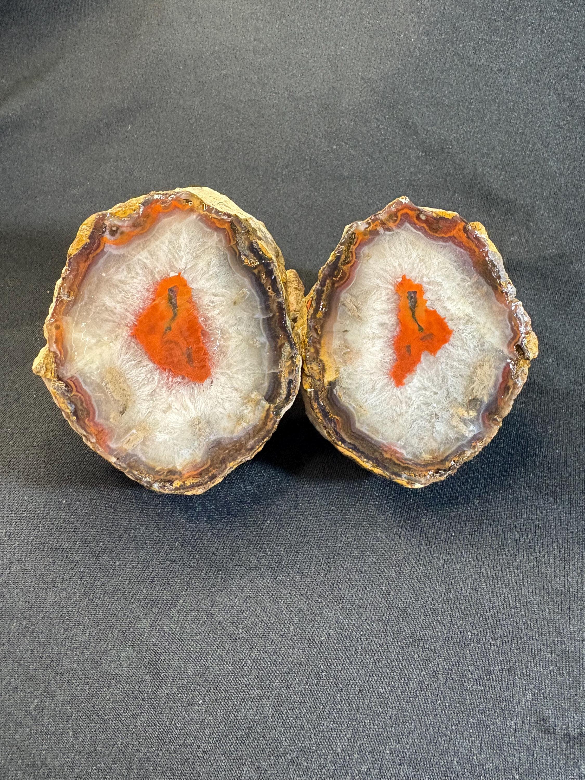Natural Red Plume Agate Split Nodule Pair