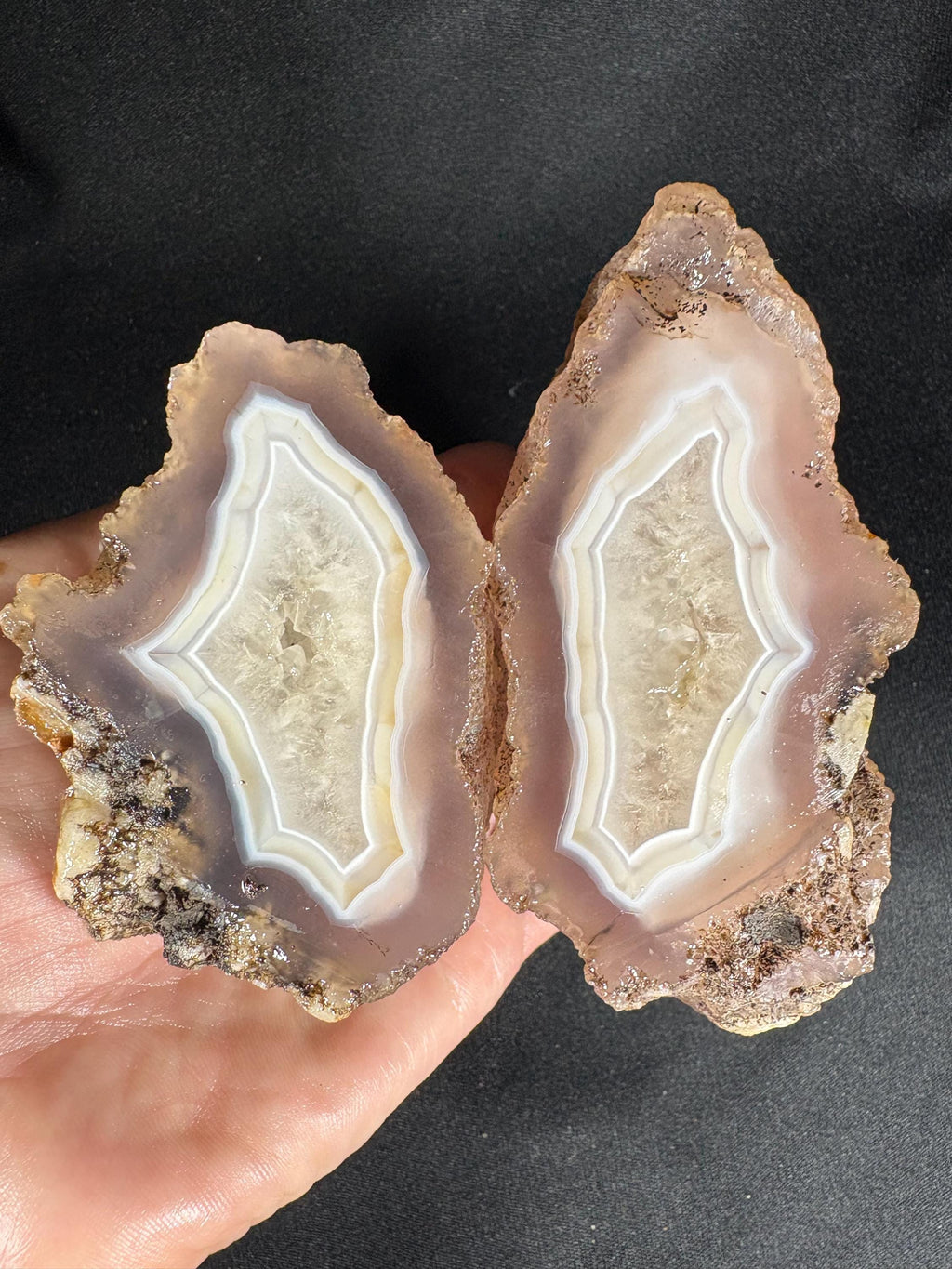 Lavender Agate Geode Pair - Soft Rose Chalcedony