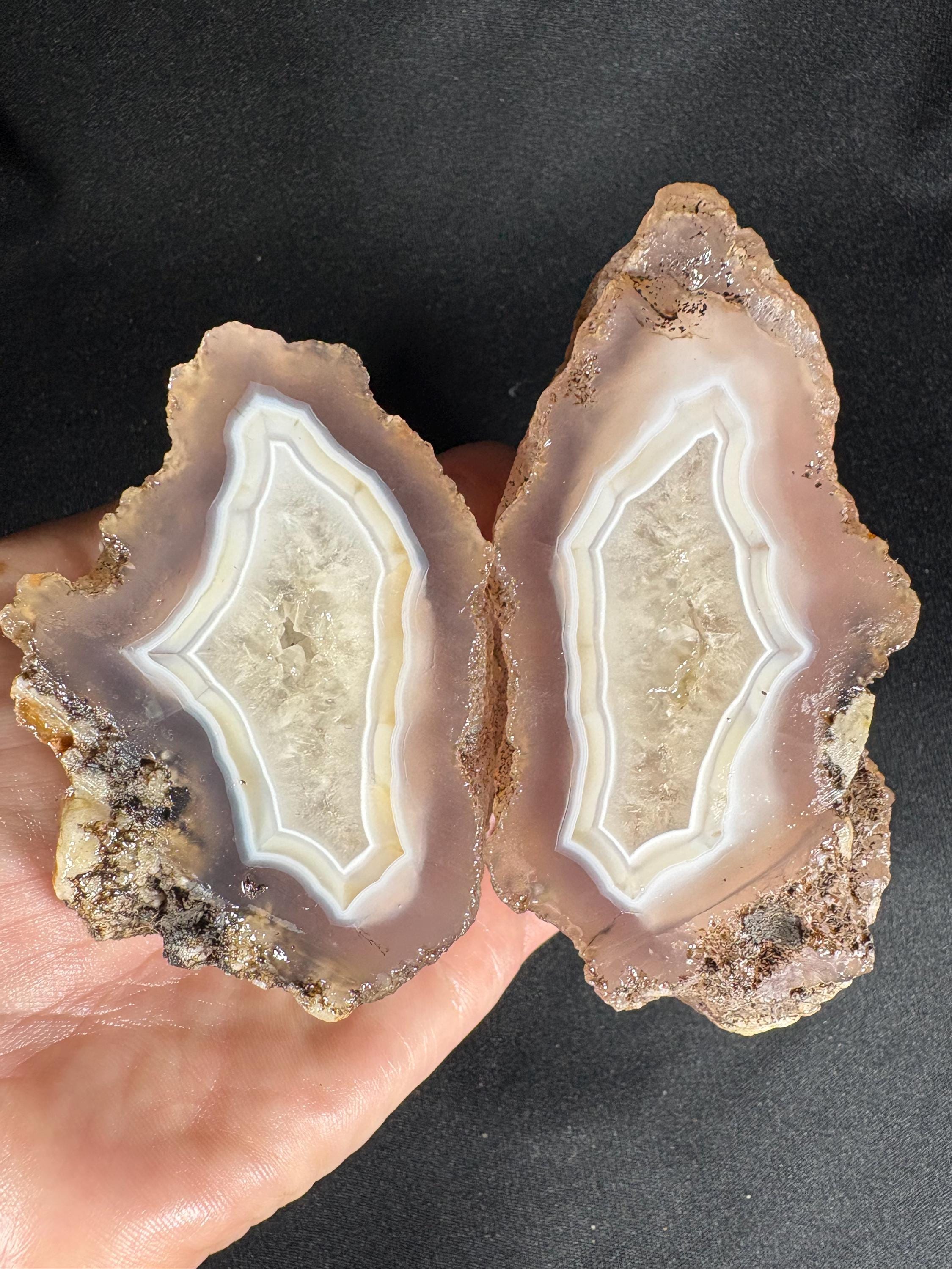 Lavender Agate Geode Pair - Soft Rose Chalcedony