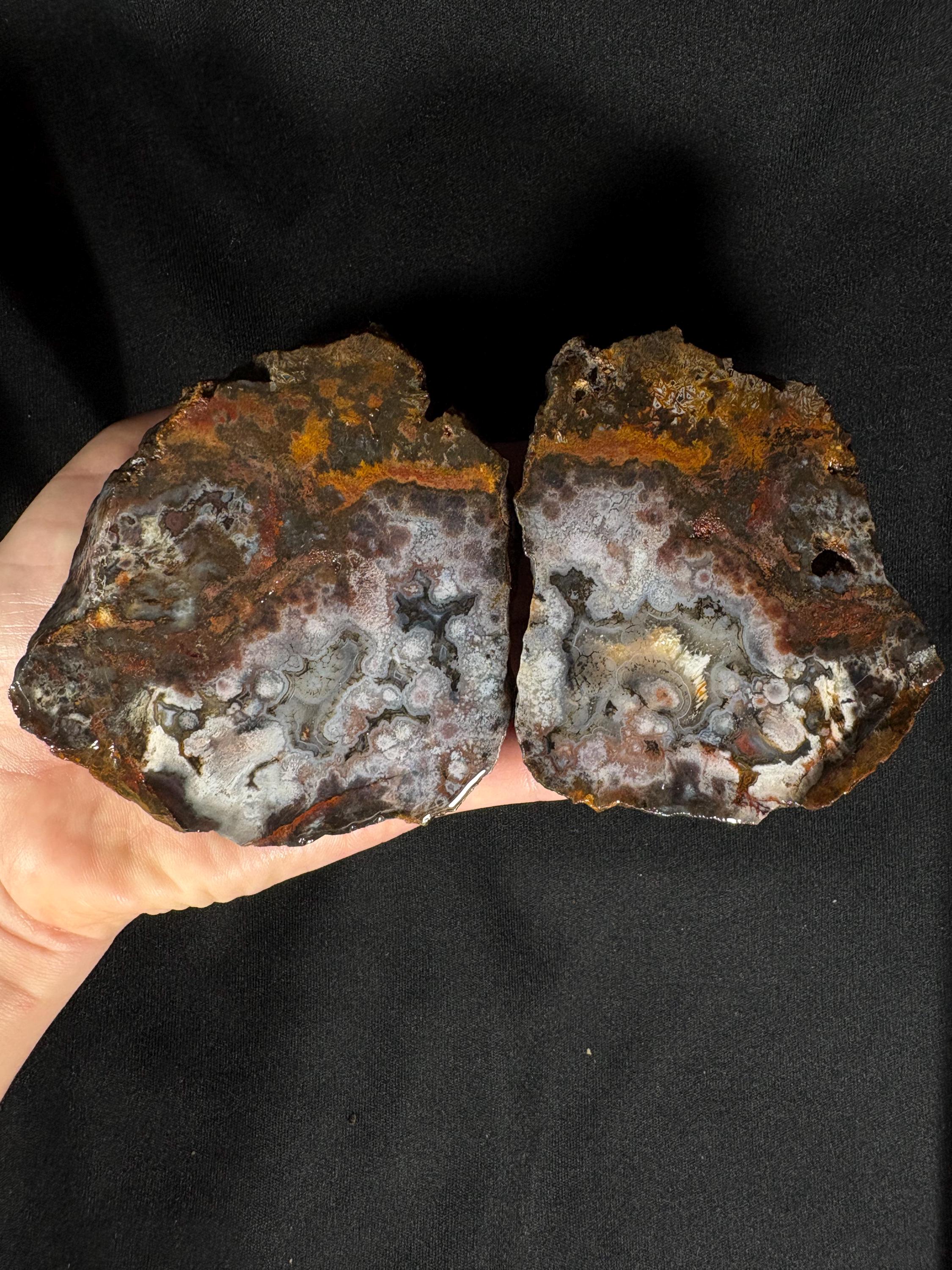 Moss Agate Geode Pair  - Raw Garden Quartz "Frost" Pattern