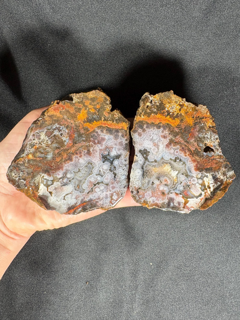 Moss Agate Geode Pair  - Raw Garden Quartz "Frost" Pattern