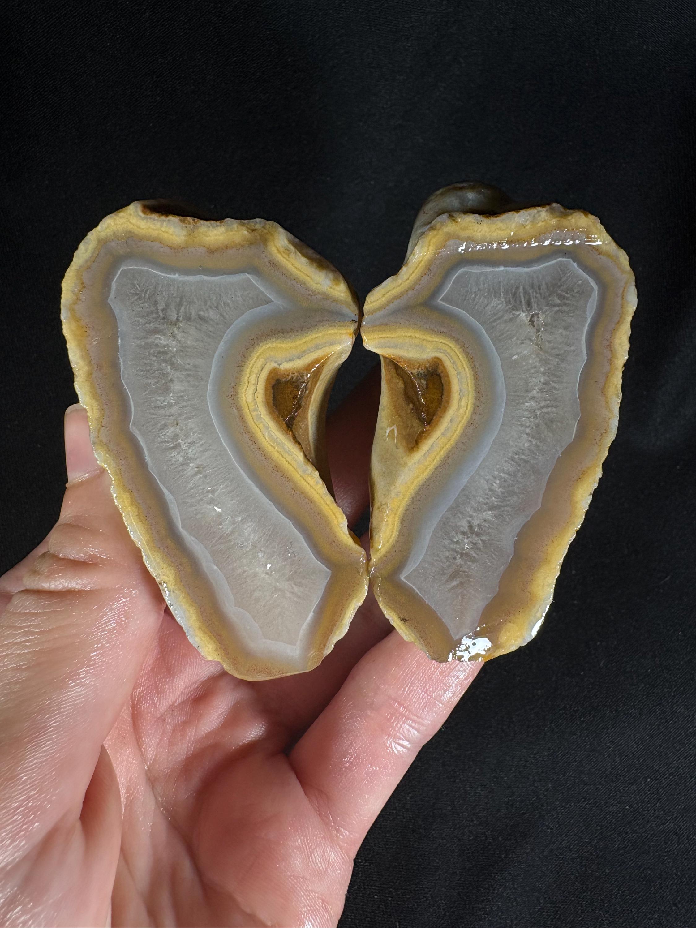 Banana Yellow Agate Geode Pair