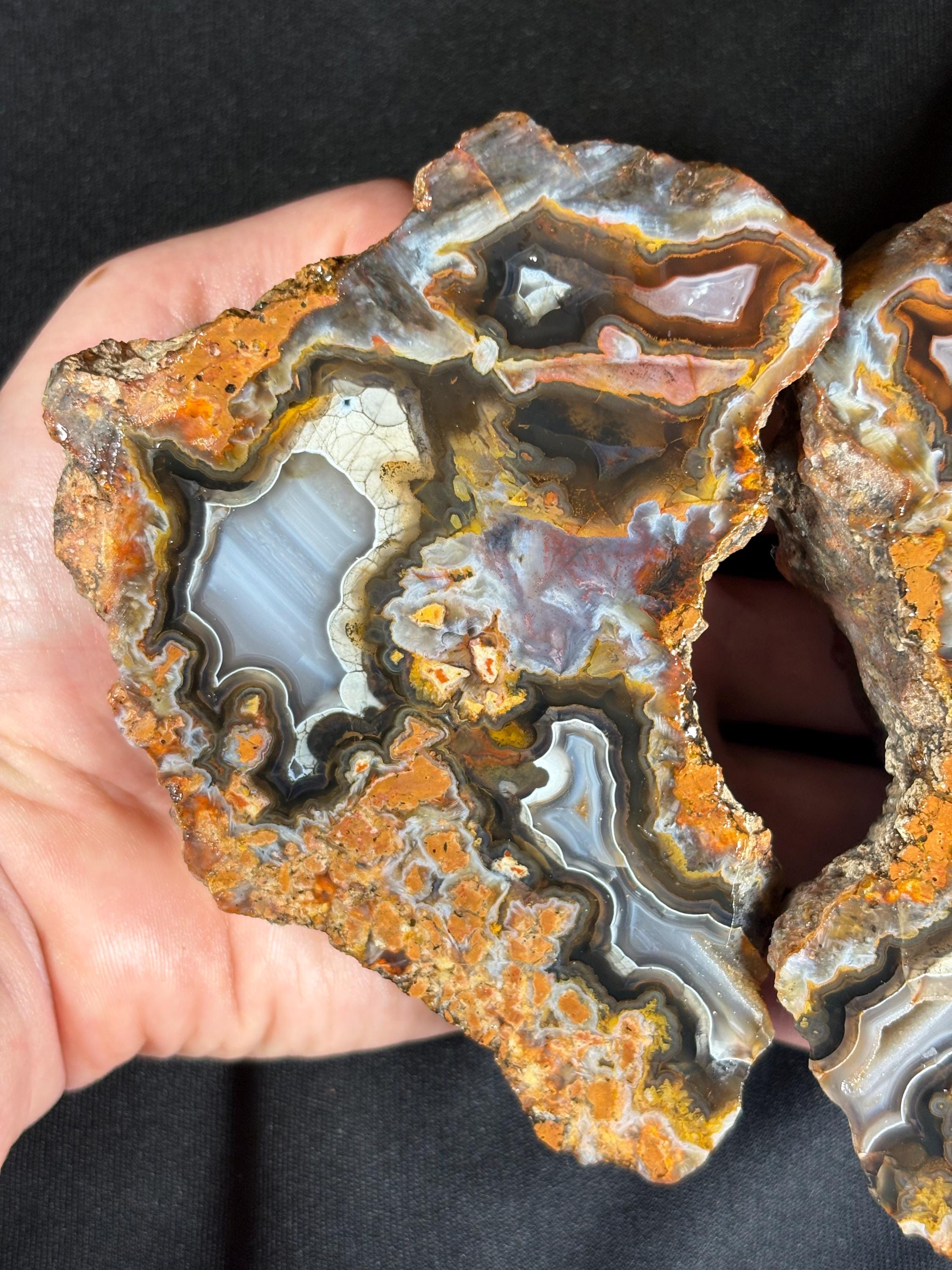 Stick Agate & Plume Geode Pair -  Collector Specimen from Ankara