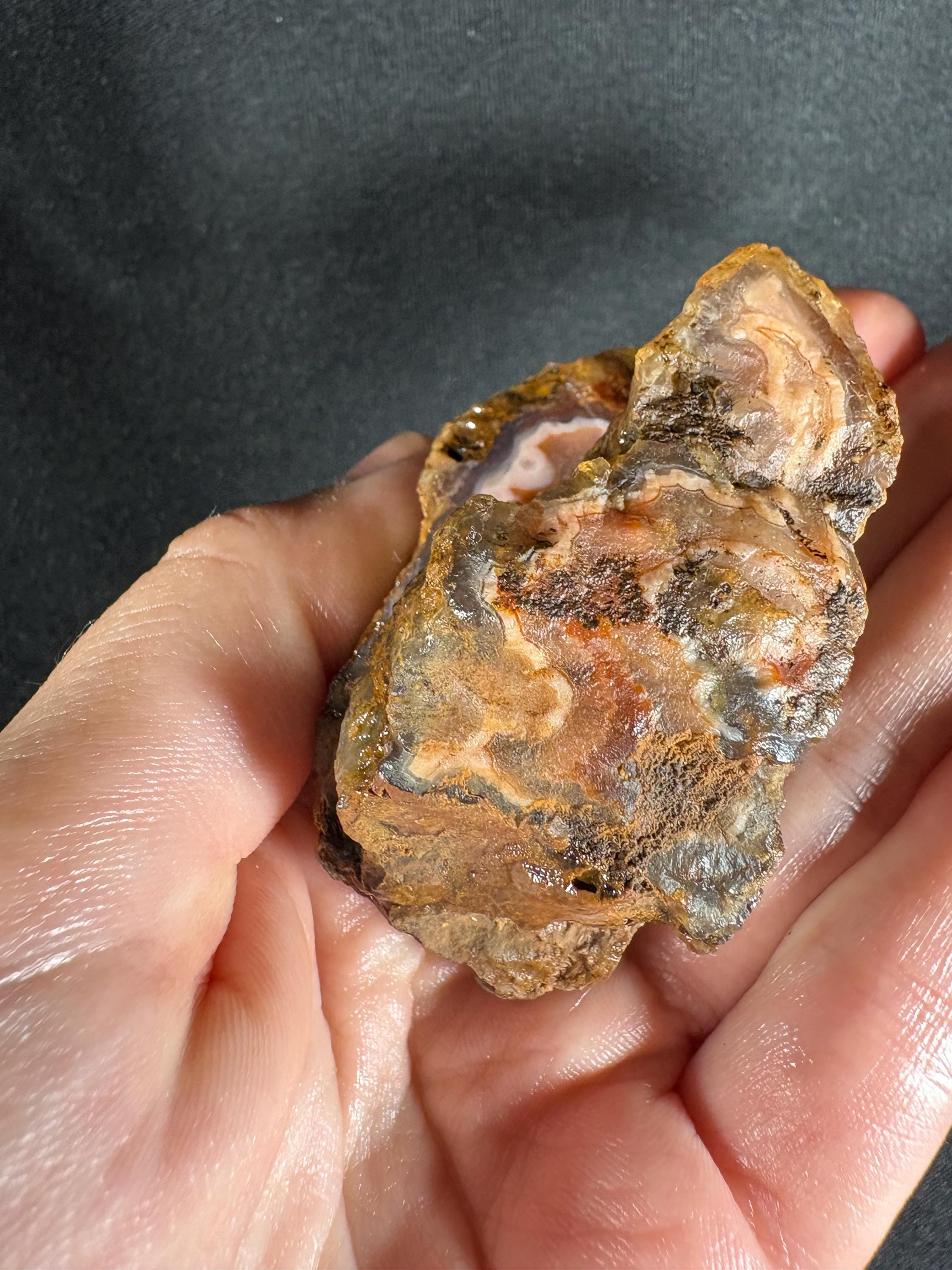 Black Sea "Amber Flame" Agate Pair - High Contrast Fire Agate (Unpolished)