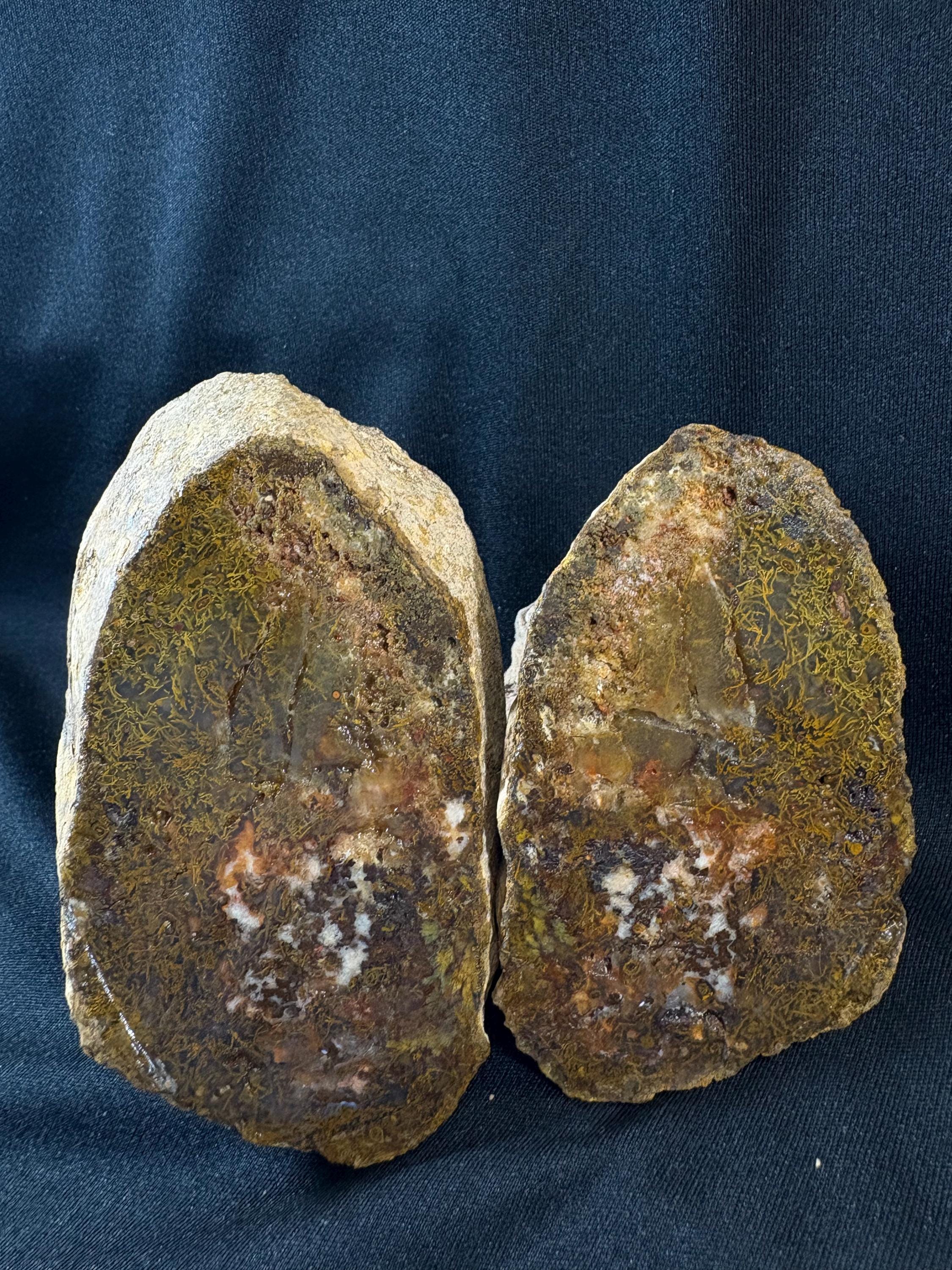 Natural Moss Agate Split Nodule Pair