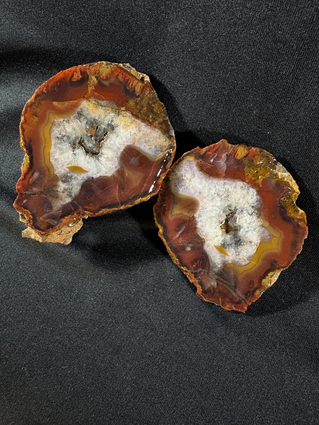 Natural Banded Agate Split Nodule Pair – Raw Untreated Agate with Quartz Core