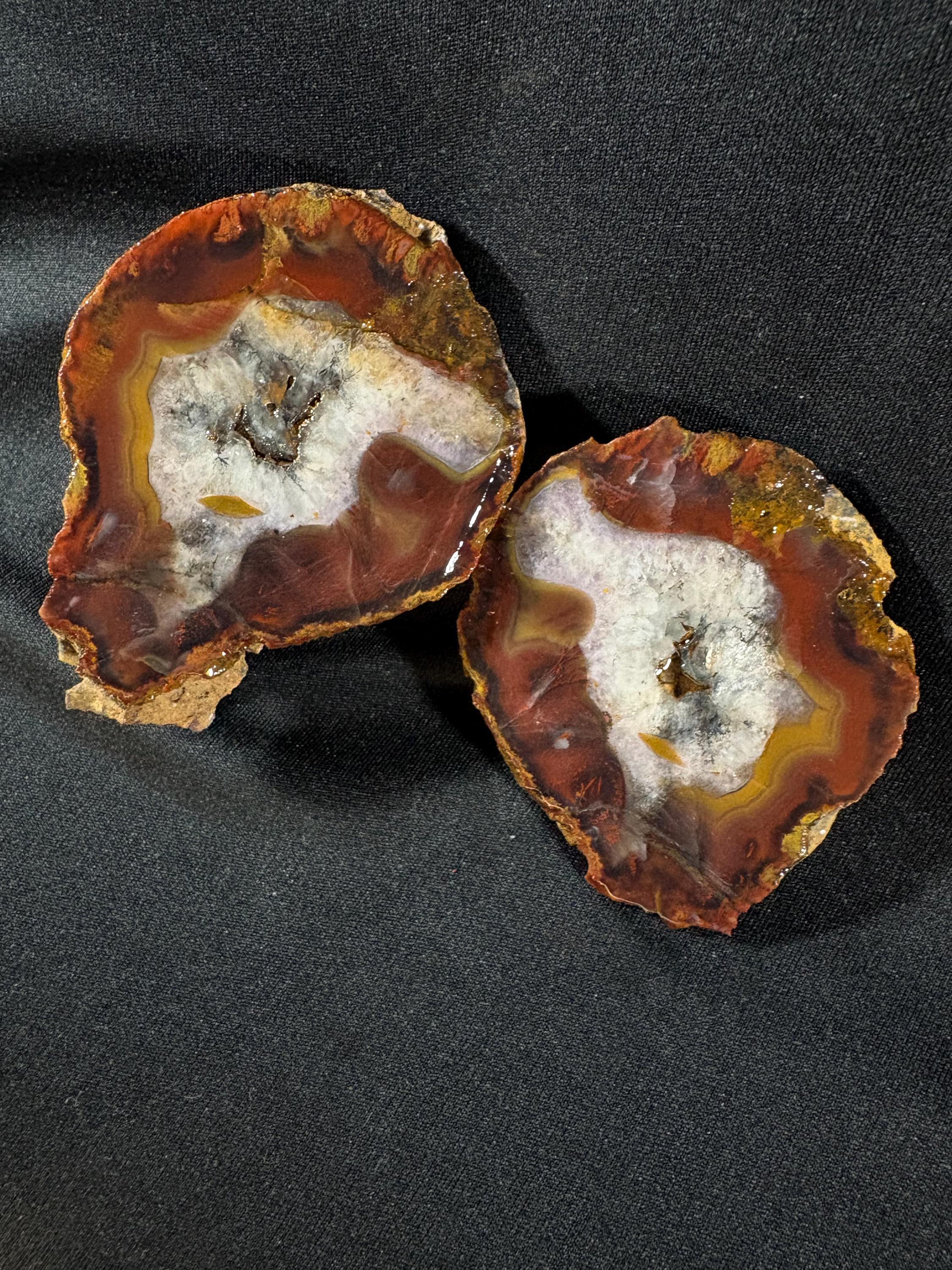 Natural Banded Agate Split Nodule Pair – Raw Untreated Agate with Quartz Core