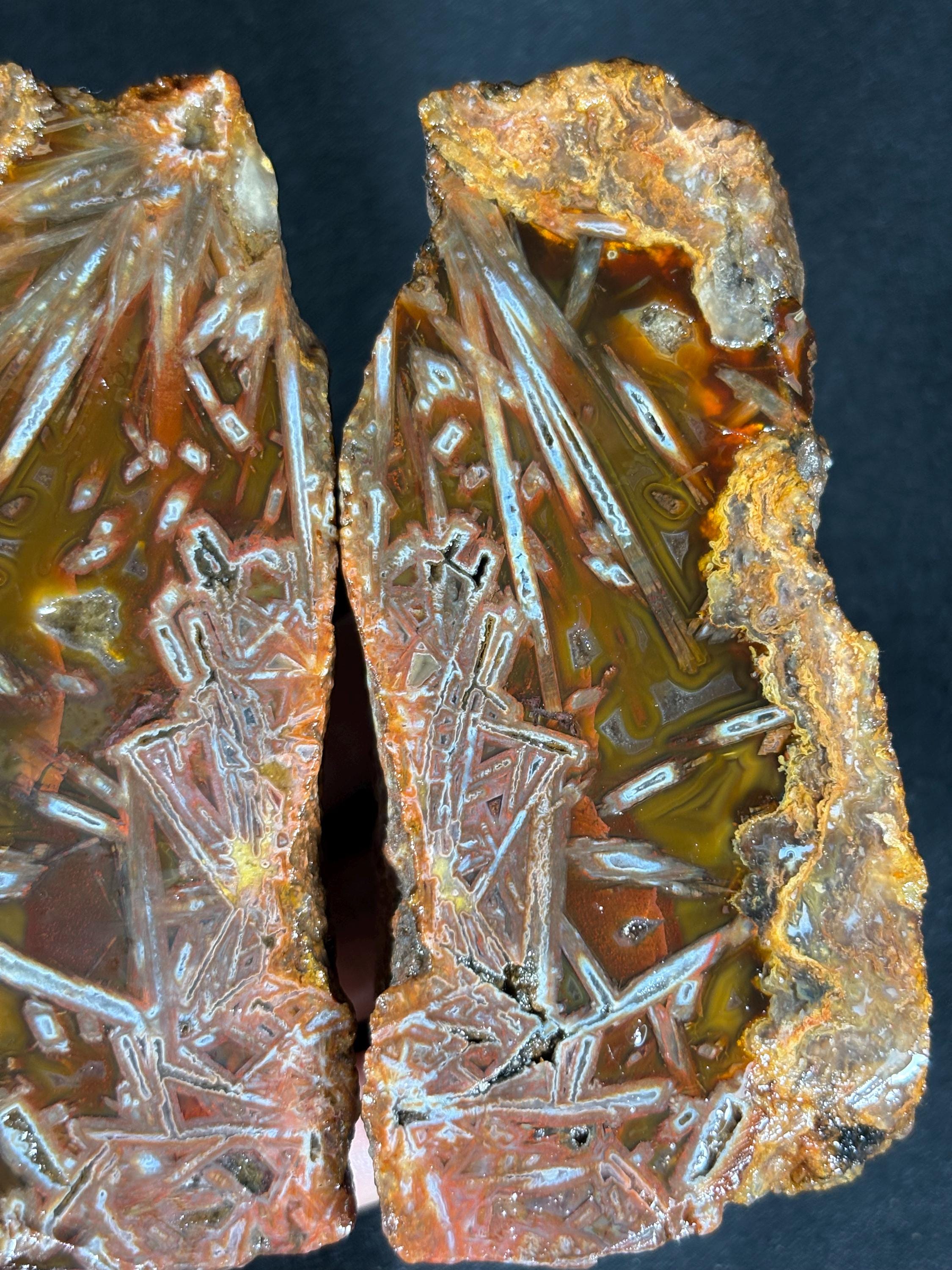 Stick Agate Geode Pair