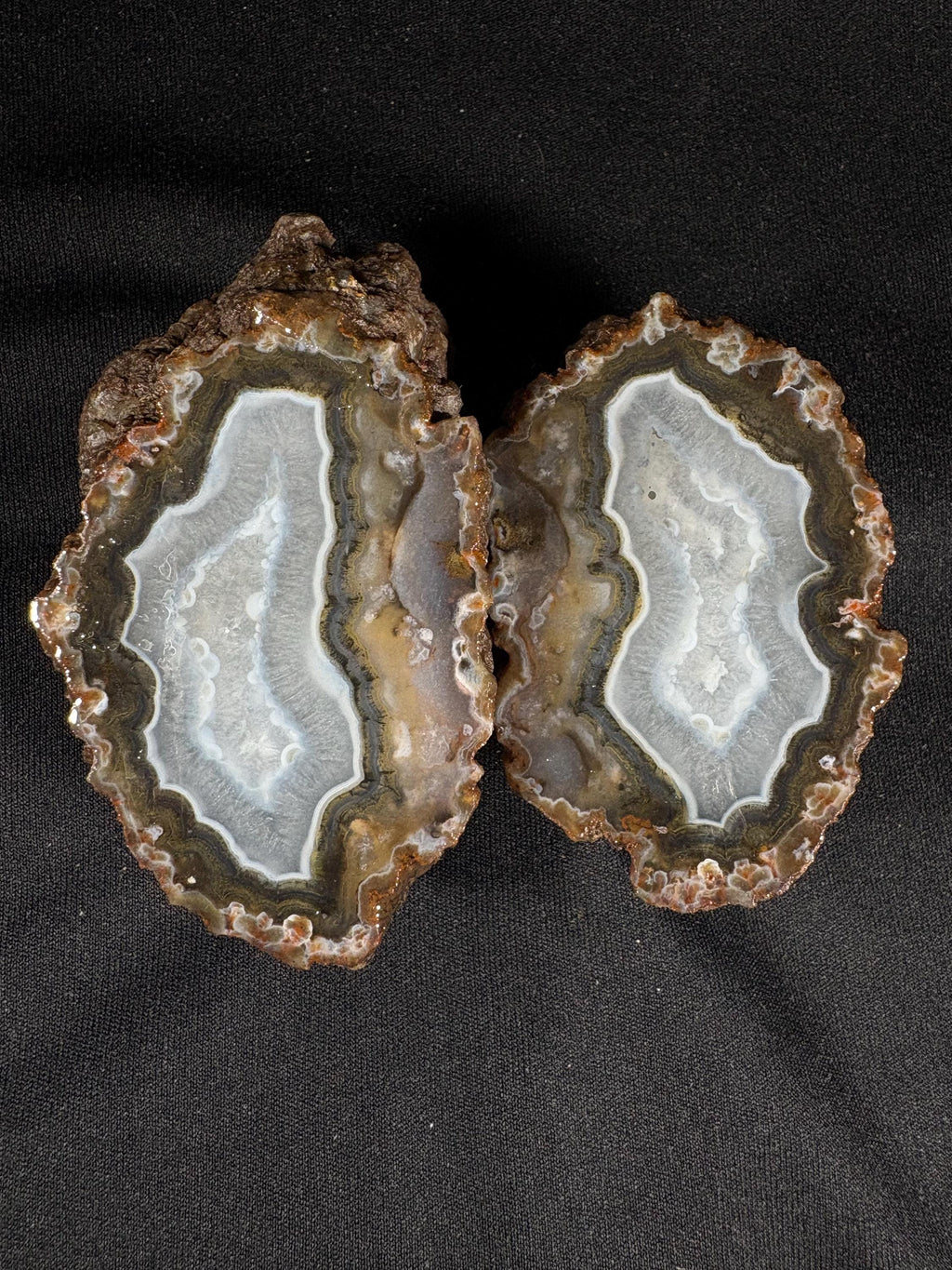 Banded Agate Geode Pair - Raw Icy White Center