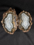 Banded Agate Geode Pair - Raw Icy White Center