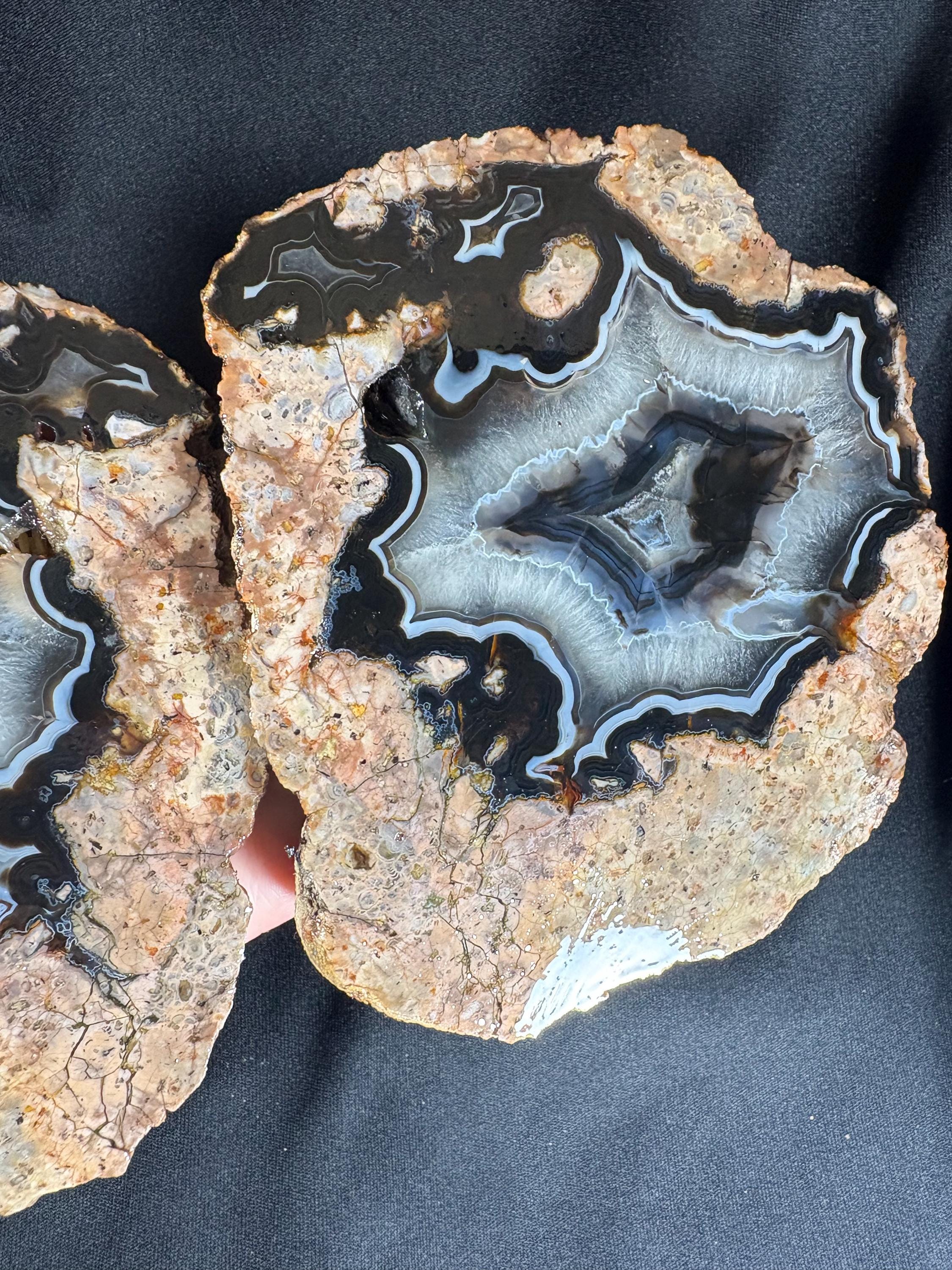 Turkish Eye Agate Geode Pair - Natural Orbicular Evil Eye Protection Stone