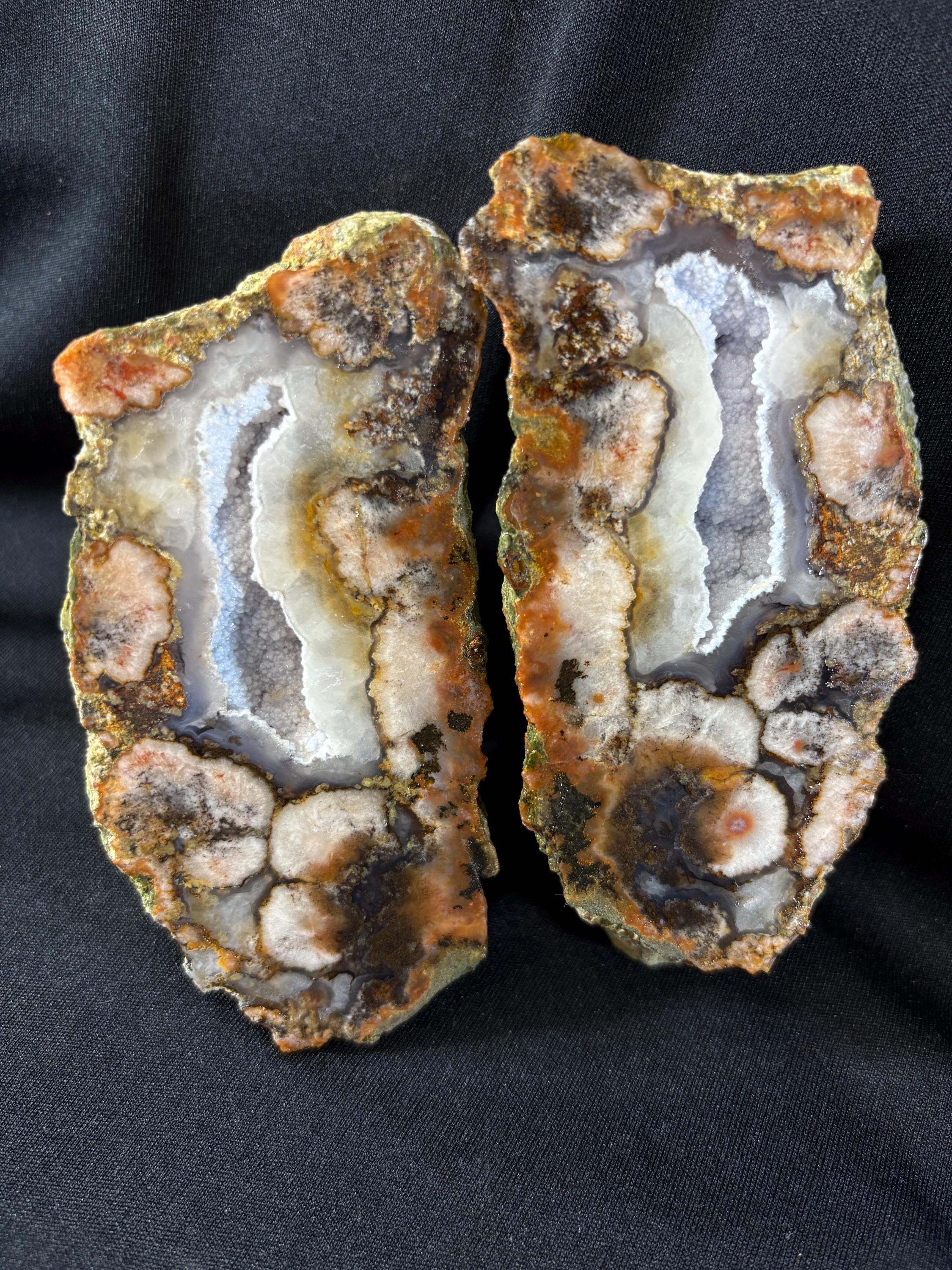 Natural Seam Agate Split Pair with Quartz Druzy