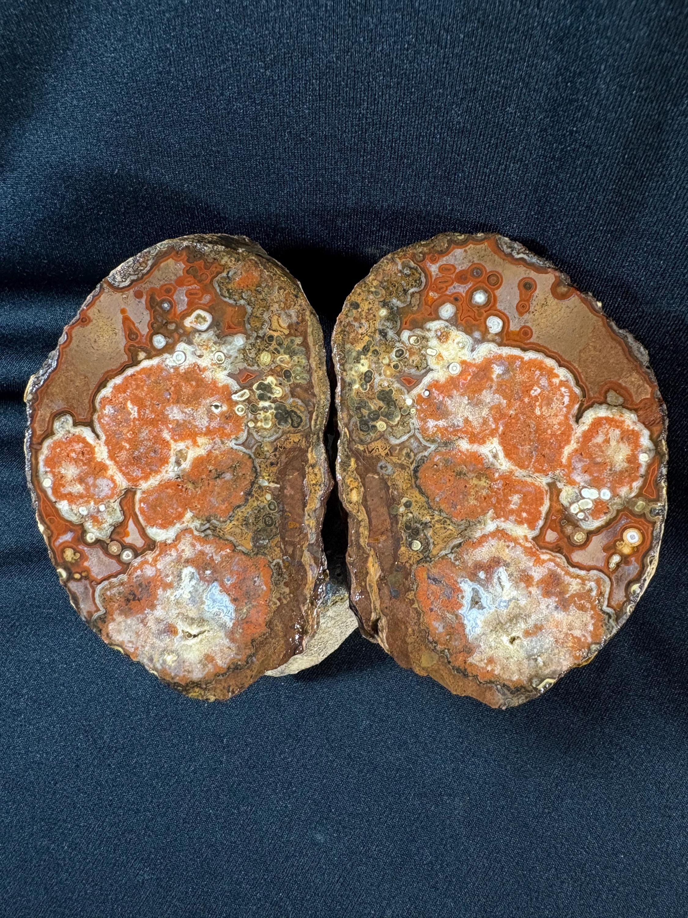 Natural Orbicular Agate Split Nodule Pair – Raw Ocean Jasper Type