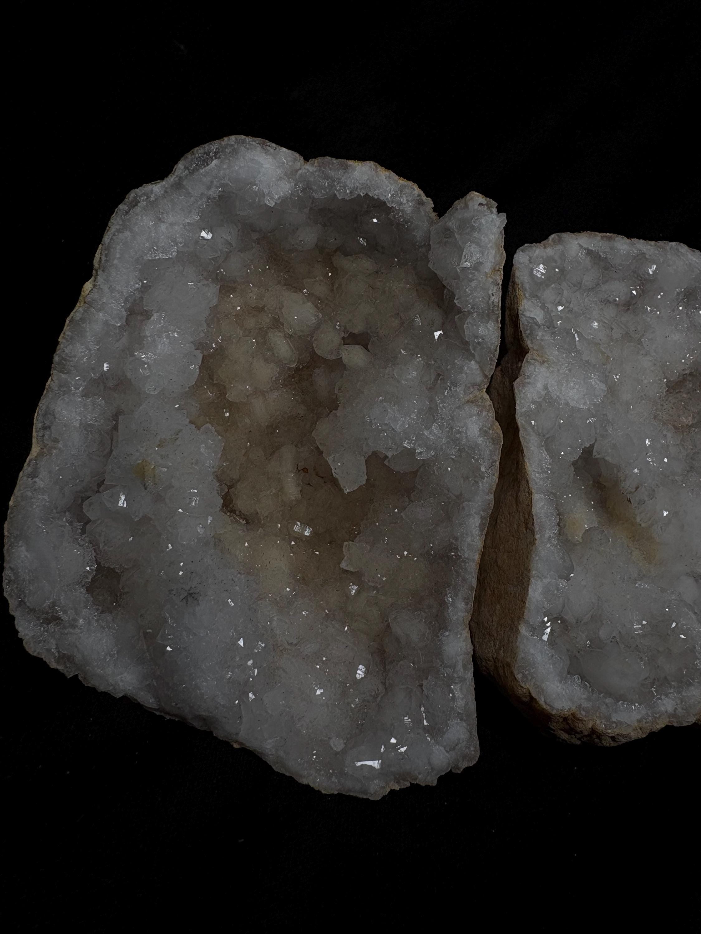 Quartz Geode Pair - Master Healer Crystal Display - Raw Natural Spiritual Transformation Stone