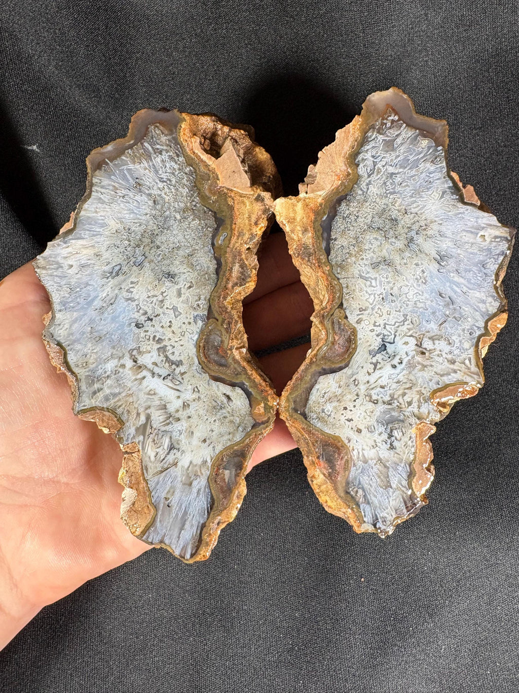 Blue Lace Agate Geode Pair - Raw Icy Blue Chalcedony