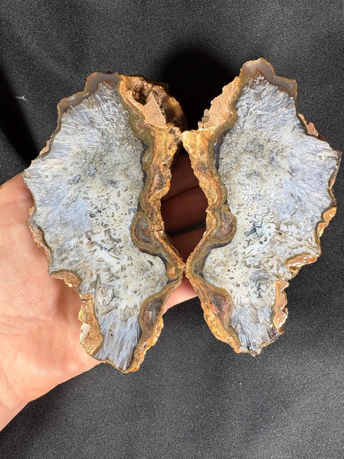 Blue Lace Agate Geode Pair - Raw Icy Blue Chalcedony