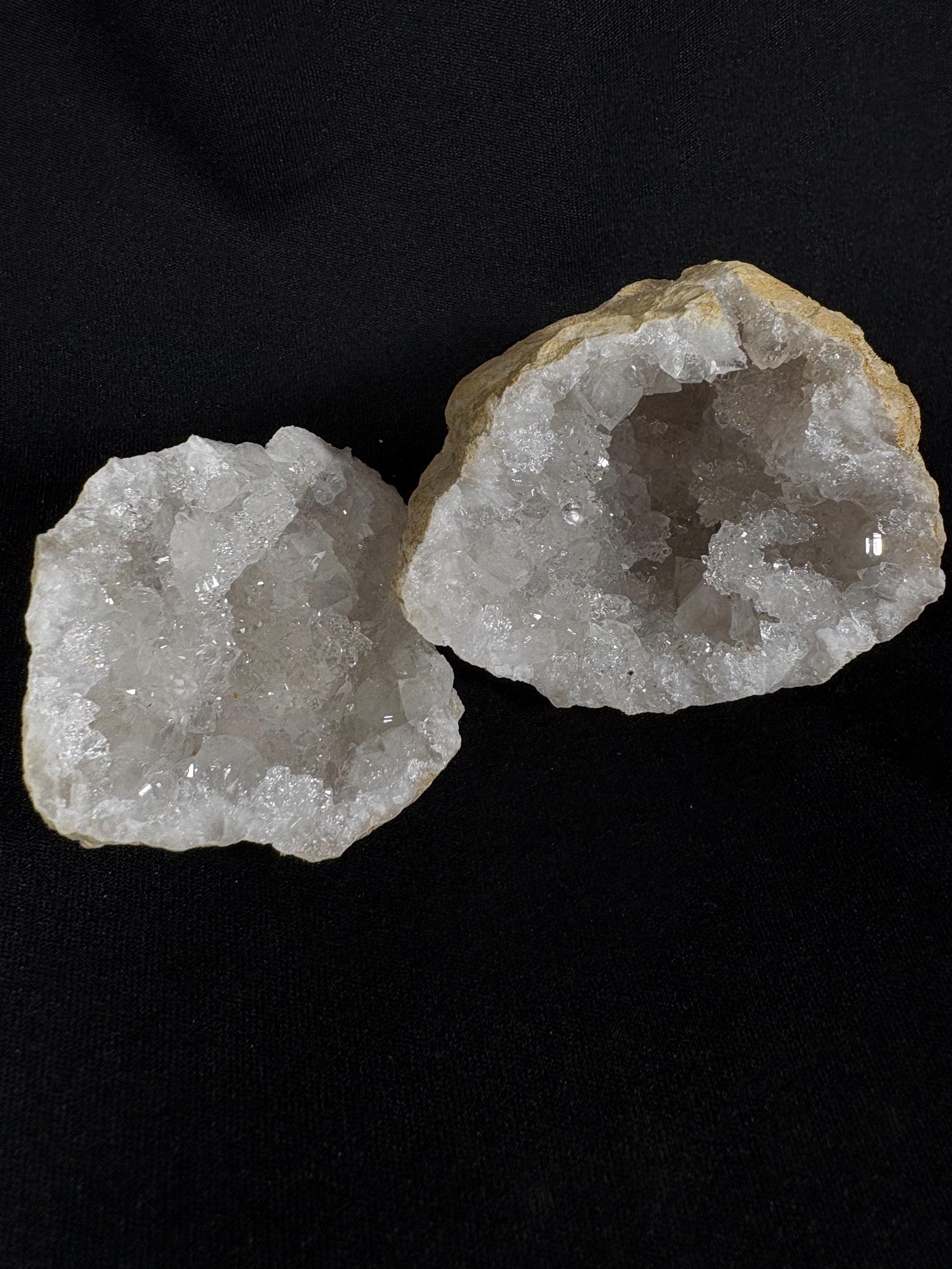 Moroccan Quartz Geode Pair - Master Healer Crystal Display - Raw Natural Spiritual Transformation Stone