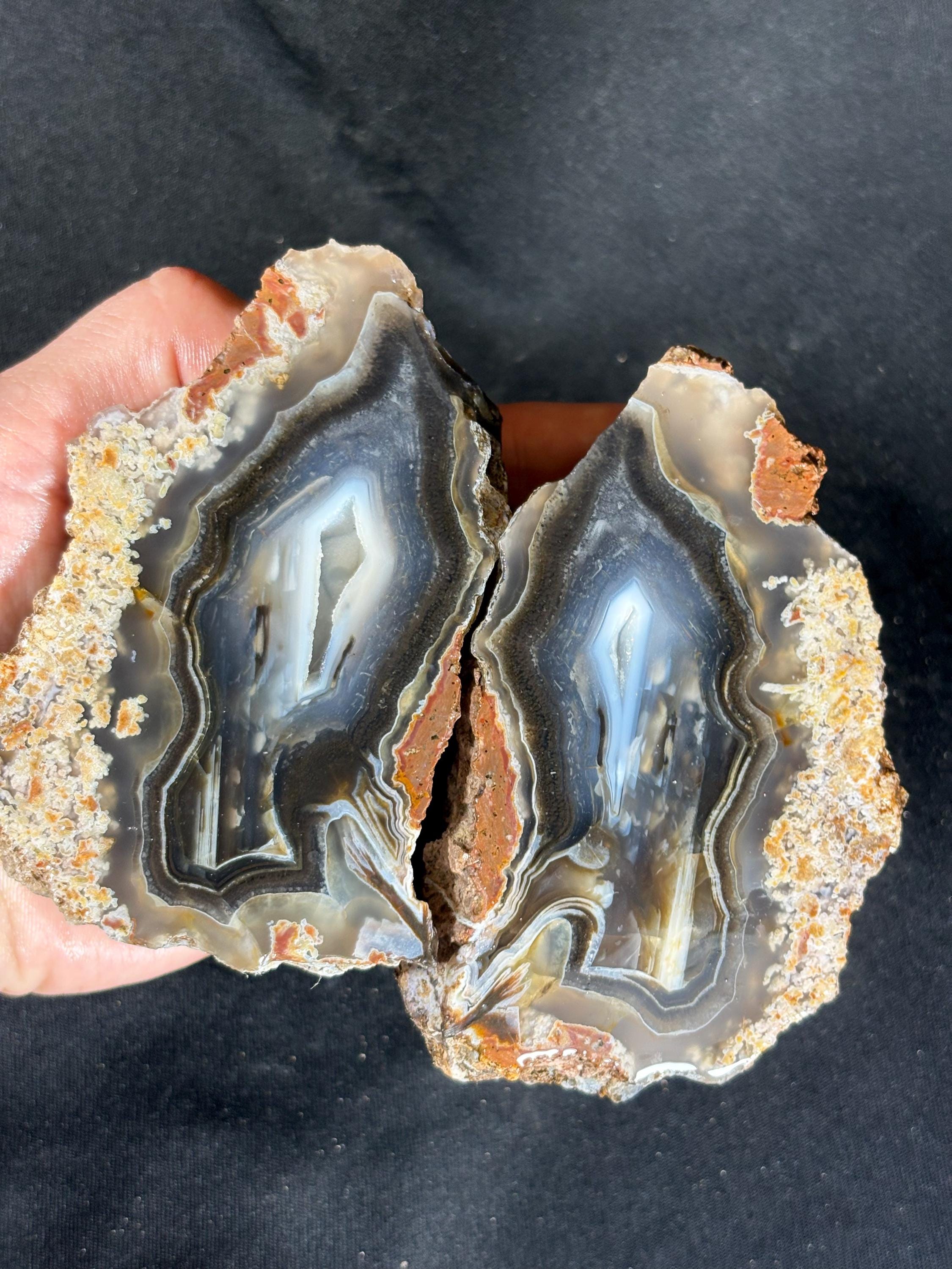 Deep Blue & Black Agate Geode Pair - Raw Cut Agate