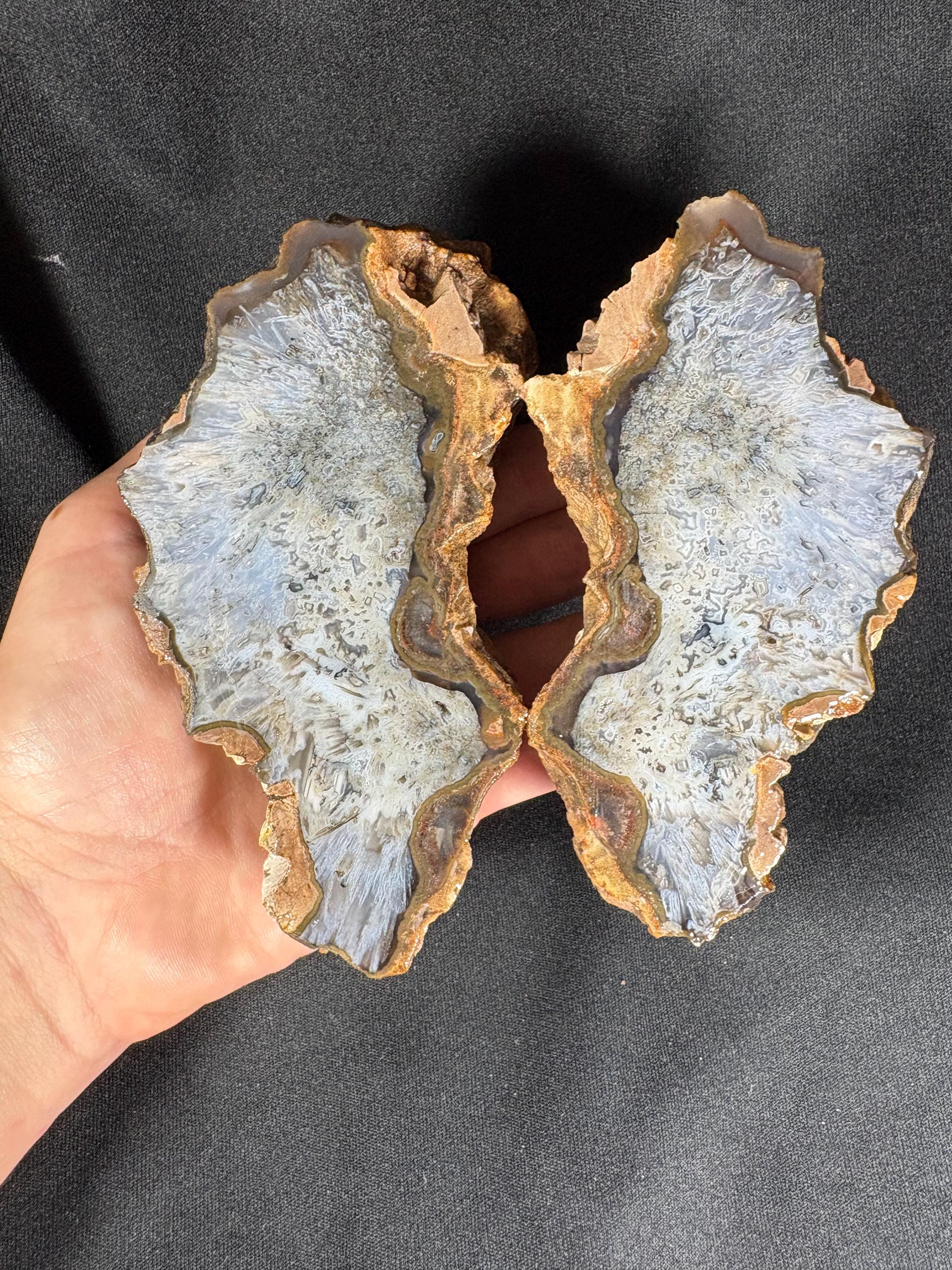 Blue Lace Agate Geode Pair - Raw Icy Blue Chalcedony