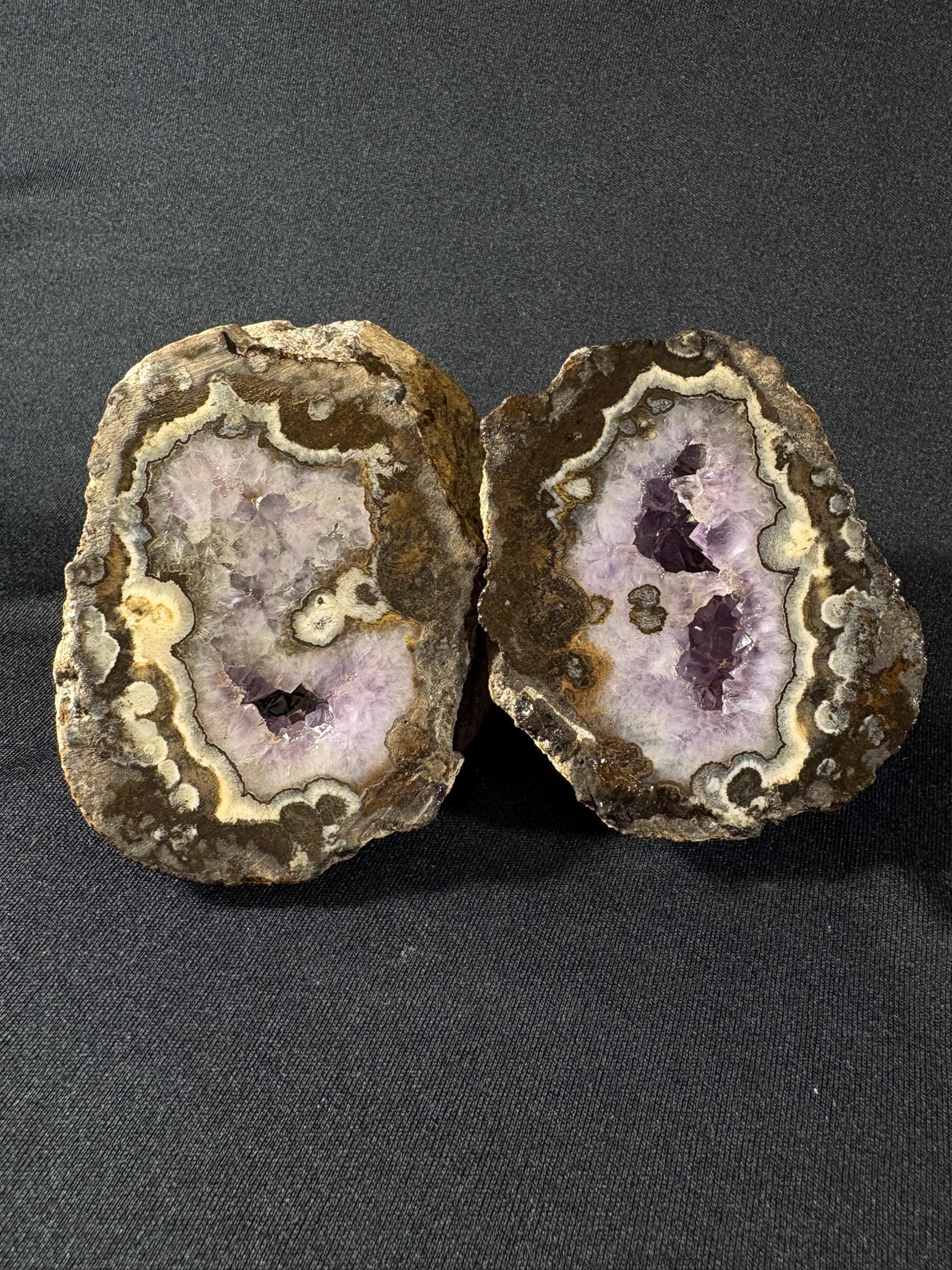 Natural Amethyst Geode Split Pair – Raw Amethyst with Banded Chalcedony