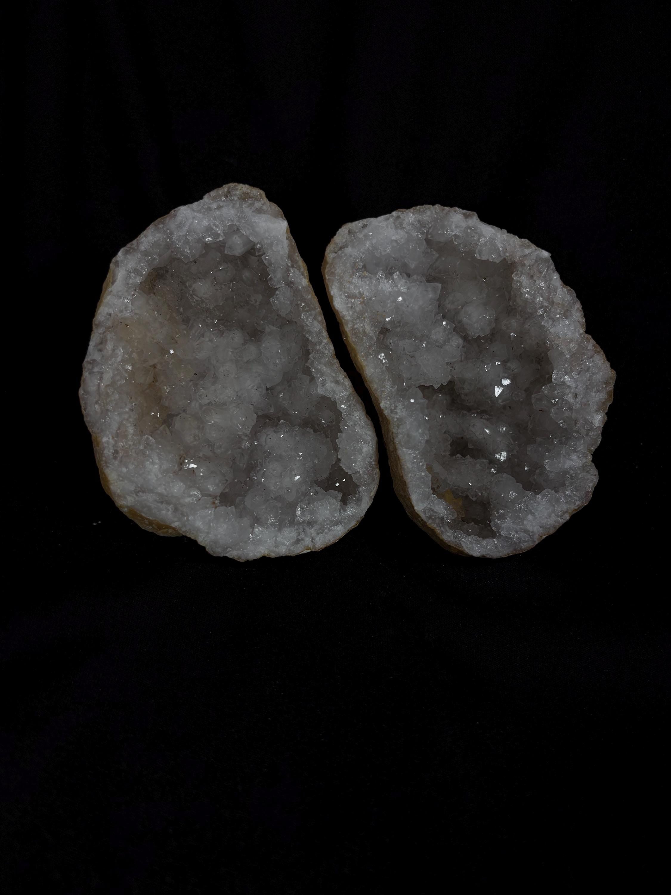 Quartz Geode Pair - Master Healer Crystal Display - Raw Natural Spiritual Transformation Stone