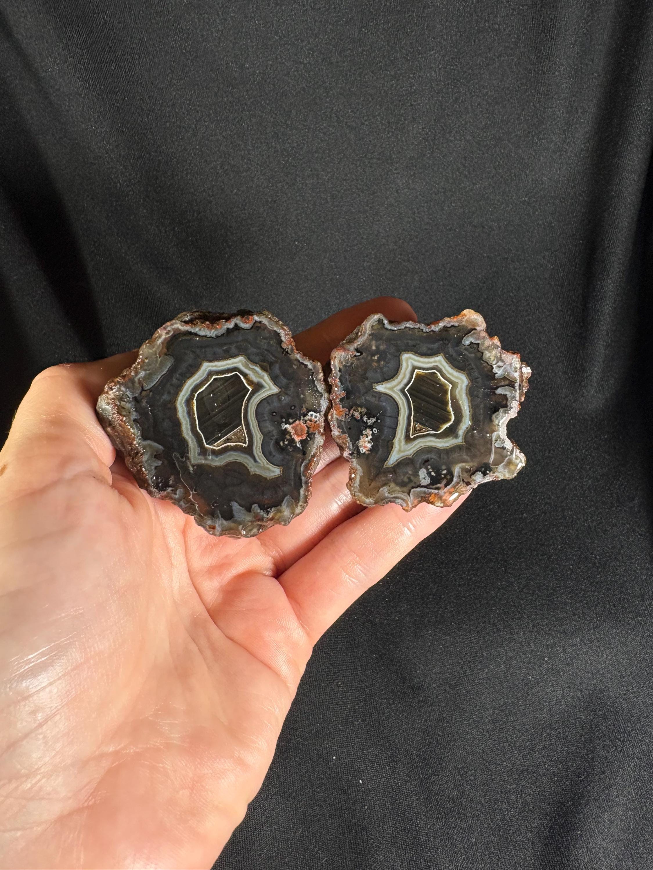 Rare Black Ankara Agate Pair