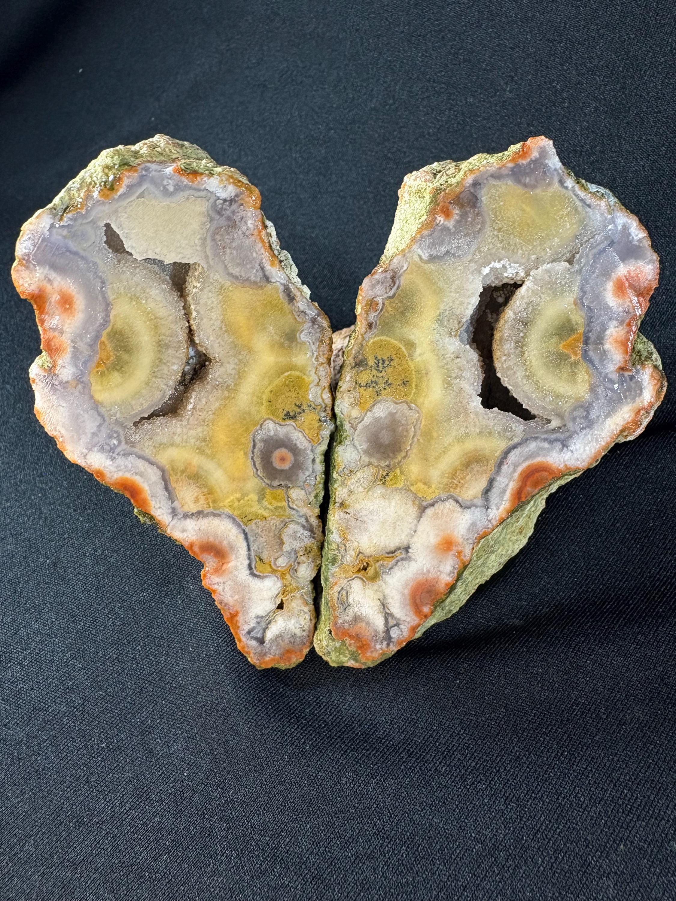 Natural Orbicular Agate Split Pair with Quartz Druzy – Raw Unpolished Agate Nodule